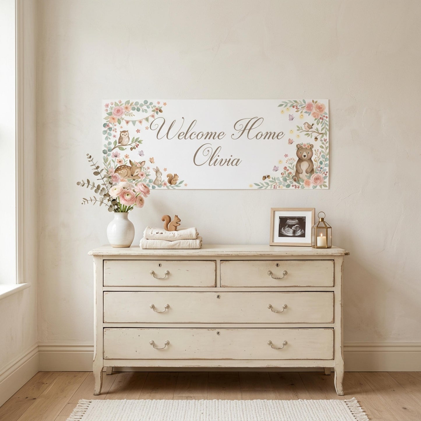 Personalised Welcome Home Baby Banner, Baby Shower Backdrop, Birthday Christening Poster, Nursery Wall Sign
