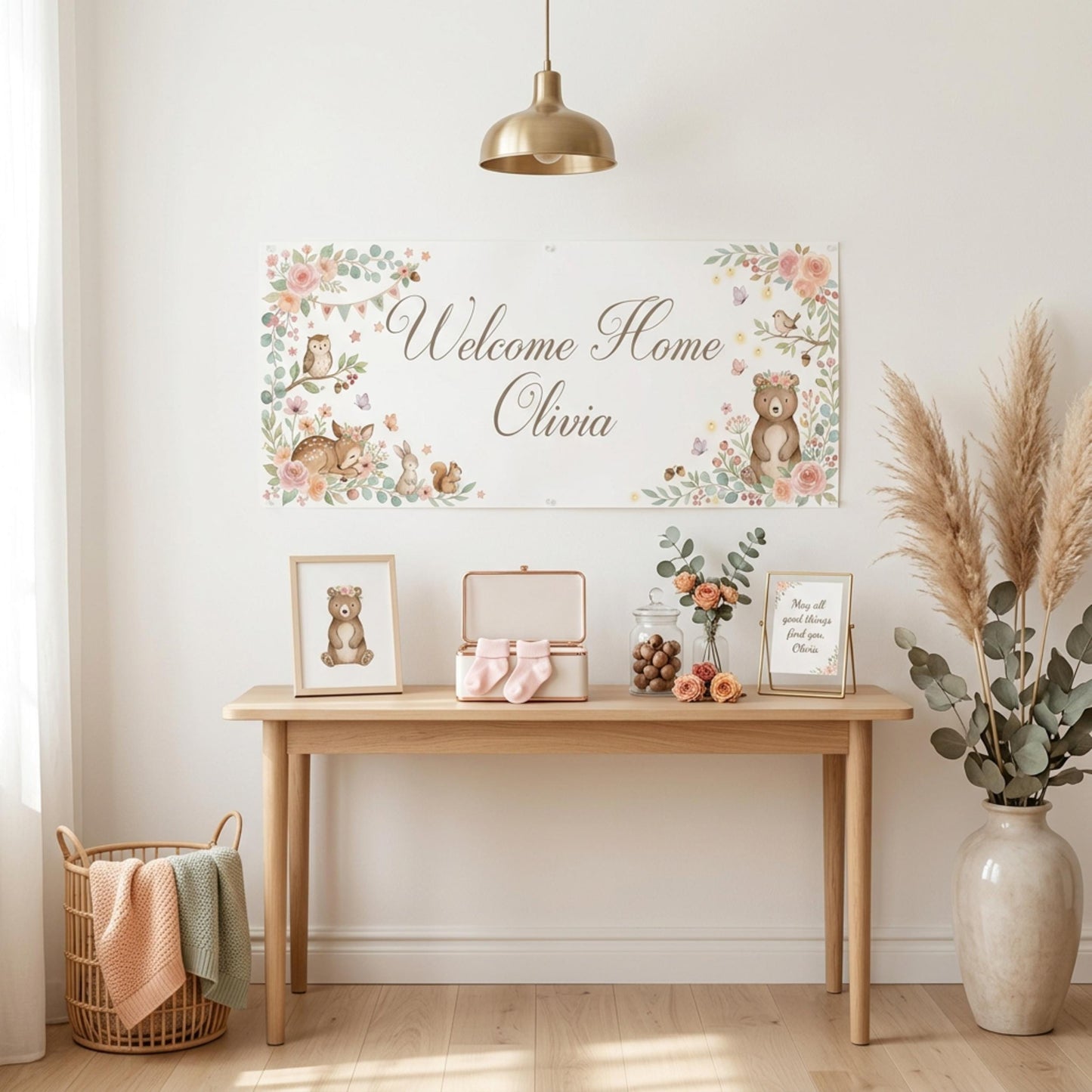 Personalised Welcome Home Baby Banner, Baby Shower Backdrop, Birthday Christening Poster, Nursery Wall Sign