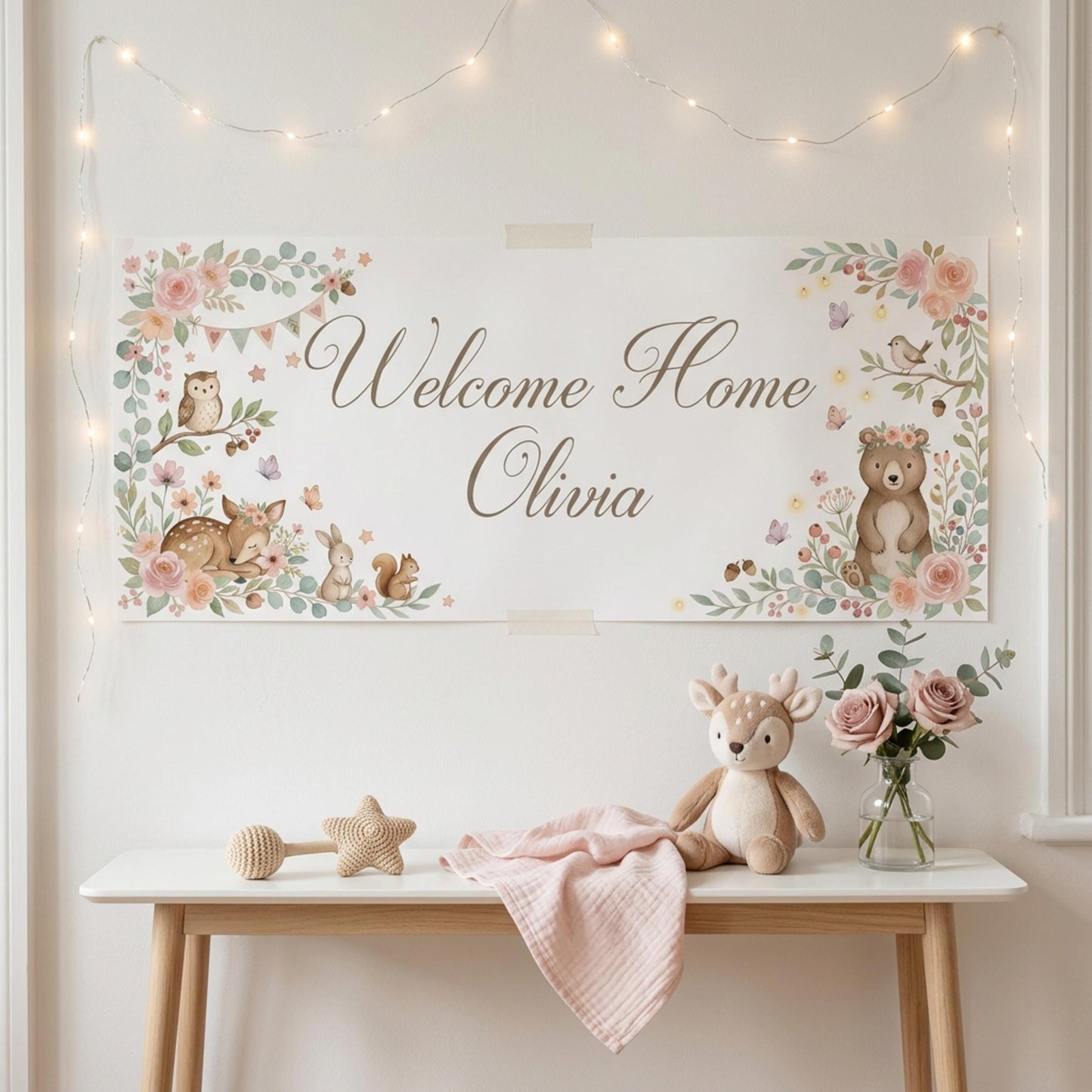 Personalised Welcome Home Baby Banner, Baby Shower Backdrop, Birthday Christening Poster, Nursery Wall Sign