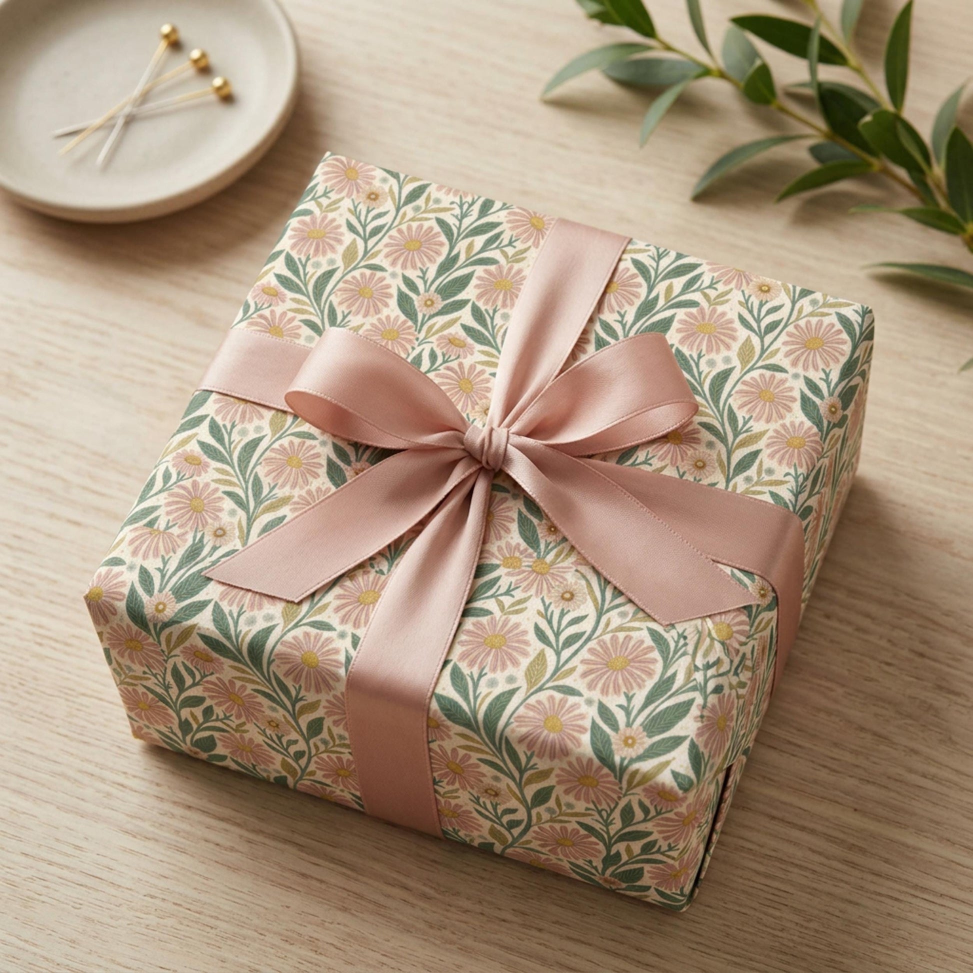 Vintage Pink Daisy Wrapping Paper, Retro Floral Gift Wrap Sheet, large size