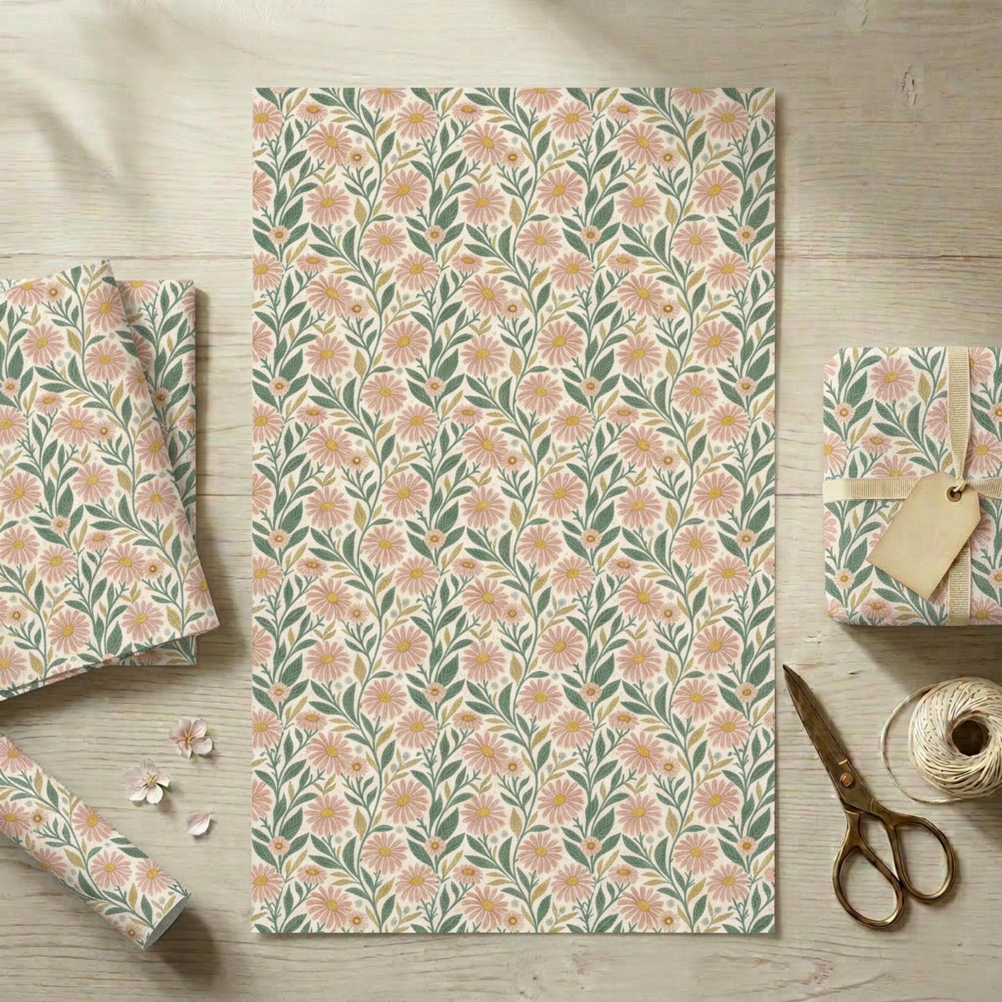 Vintage Pink Daisy Wrapping Paper, Retro Floral Gift Wrap Sheet, large size