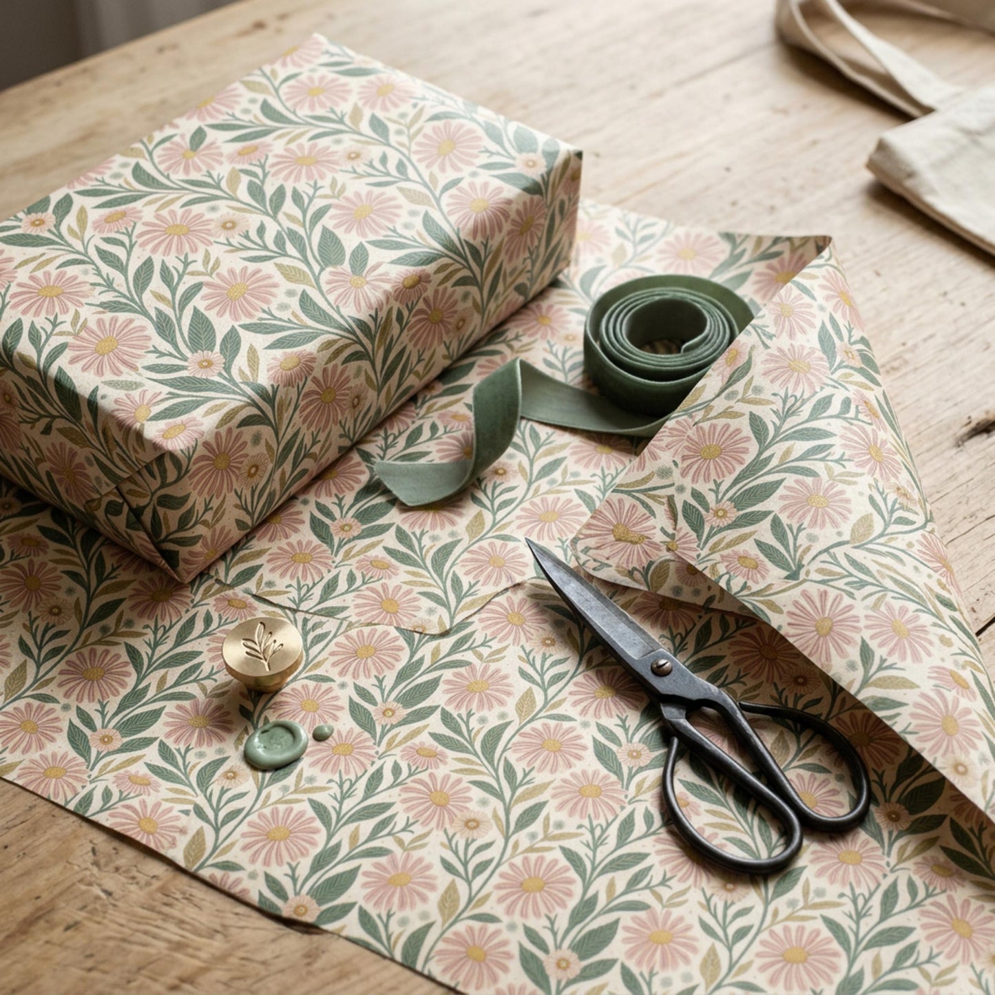 Vintage Pink Daisy Wrapping Paper, Retro Floral Gift Wrap Sheet, large size