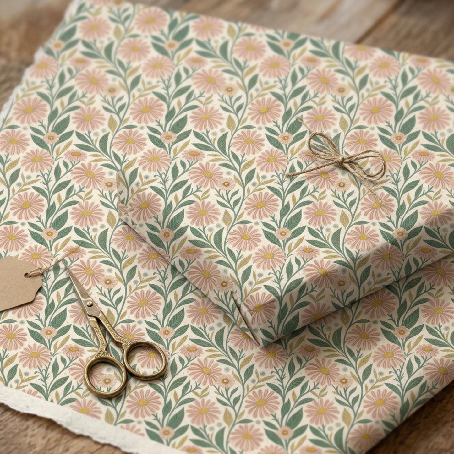 Vintage Pink Daisy Wrapping Paper, Retro Floral Gift Wrap Sheet, large size