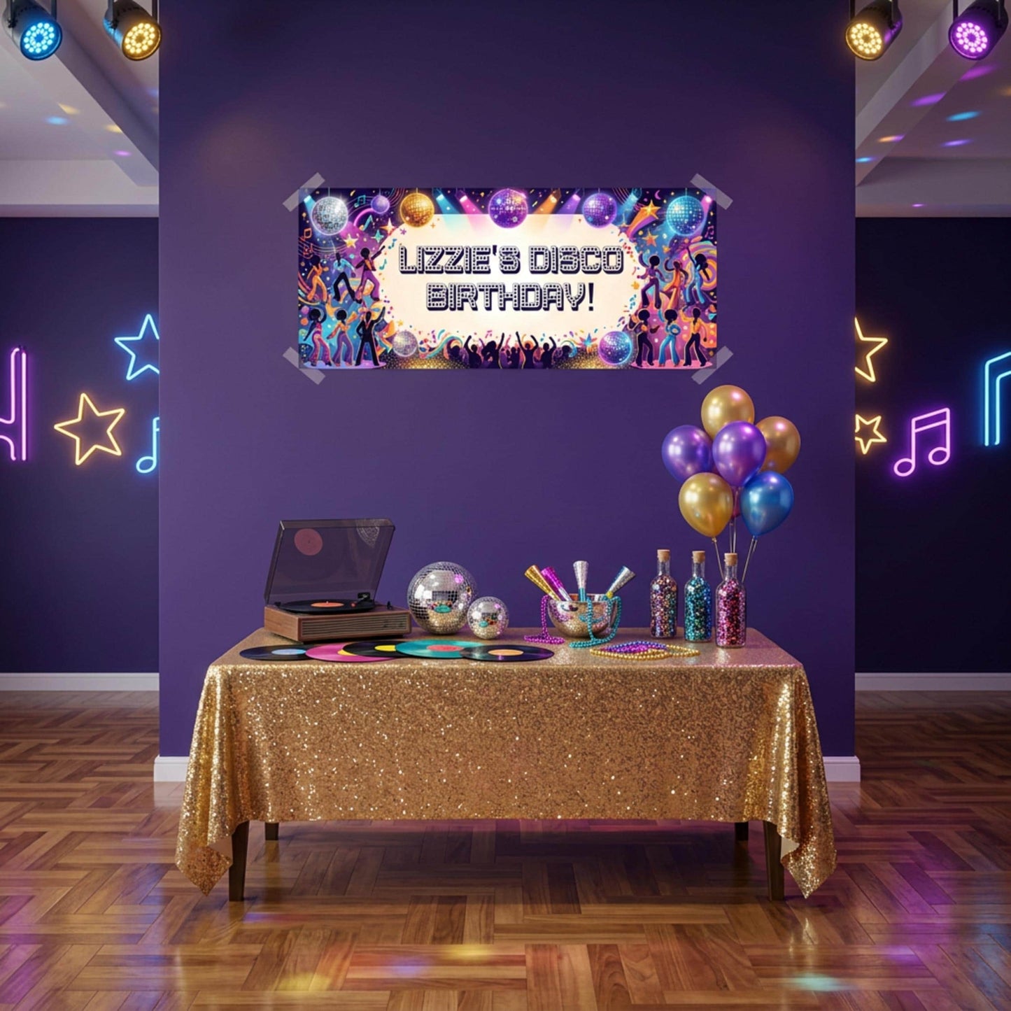 Personalised Disco Birthday Banner, Custom 70s Retro Party Backdrop