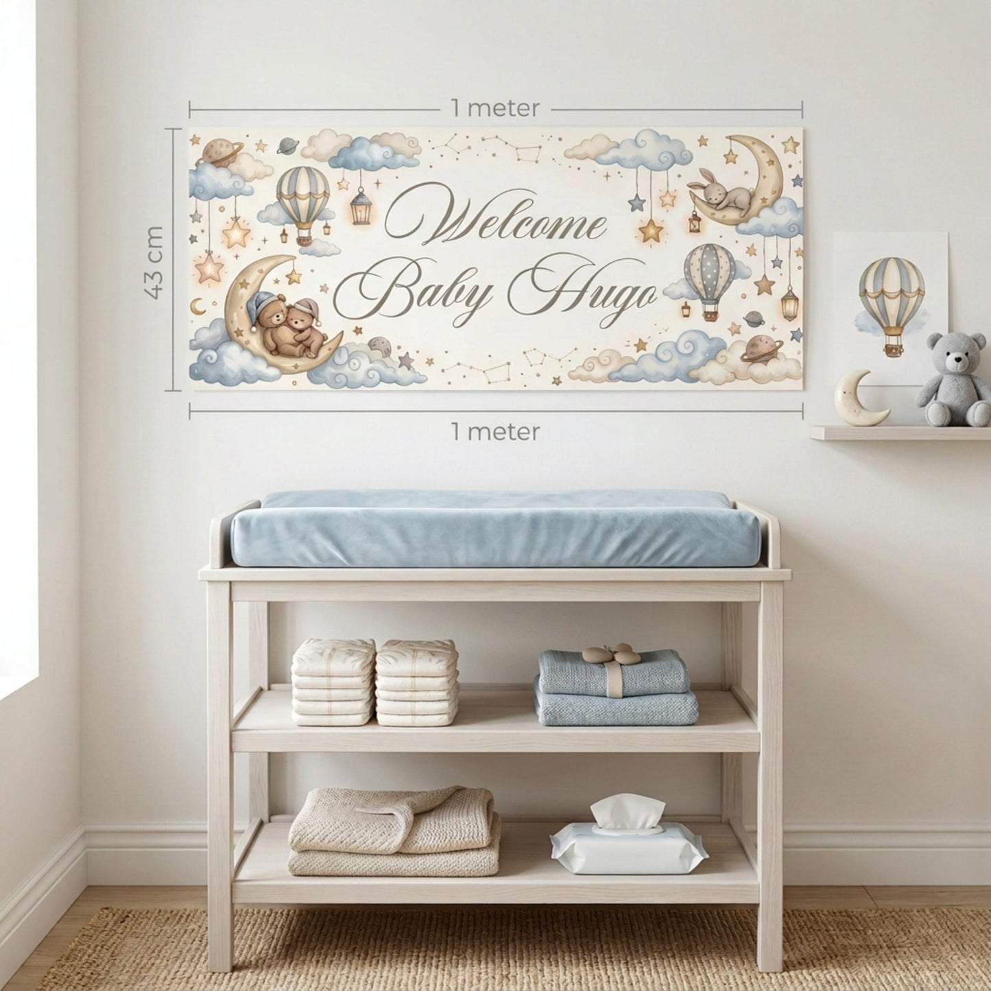 Personalised Welcome Baby Boy Banner, Custom Celestial Nursery Backdrop