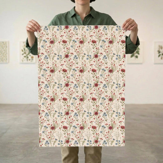 Vintage Little Red and Blue Wildflower Wrapping Paper, Large Size