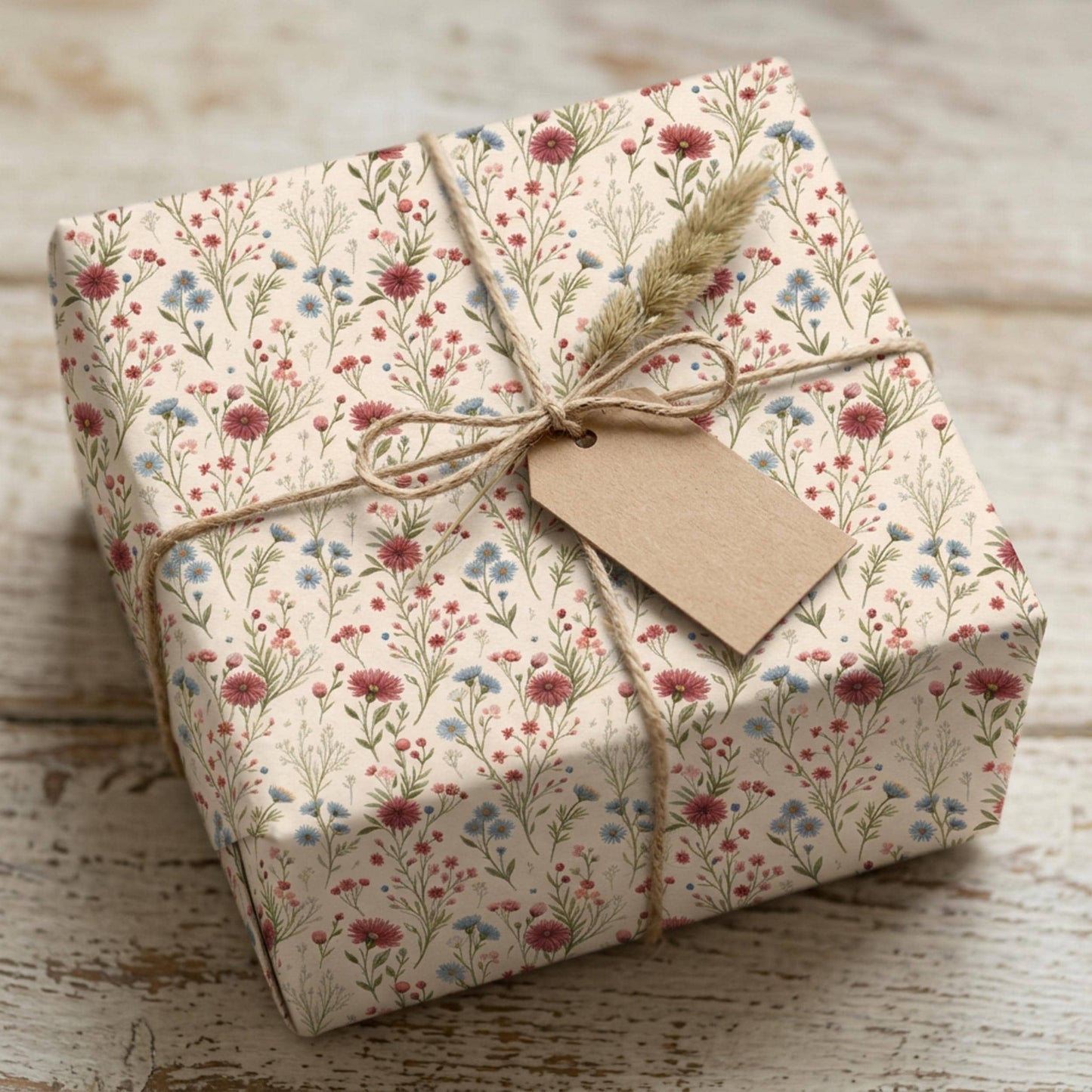 Vintage Little Red and Blue Wildflower Wrapping Paper, Large Size