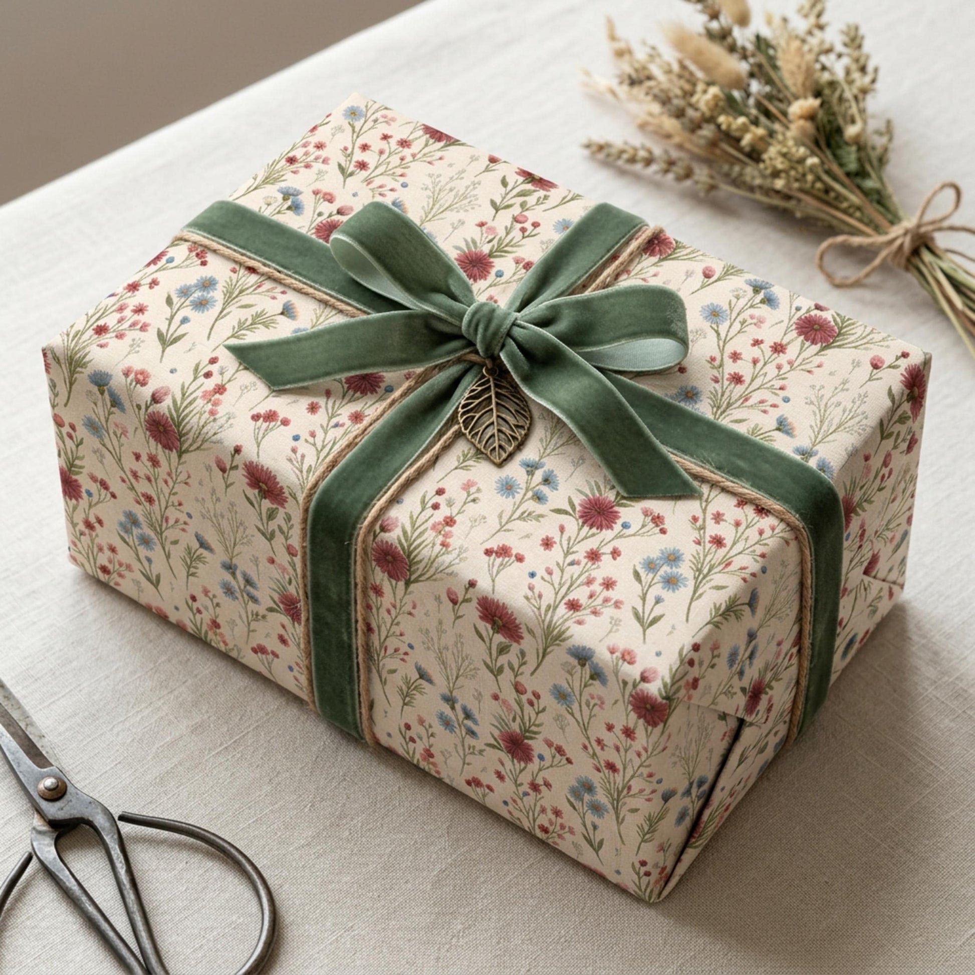 Vintage Little Red and Blue Wildflower Wrapping Paper, Large Size