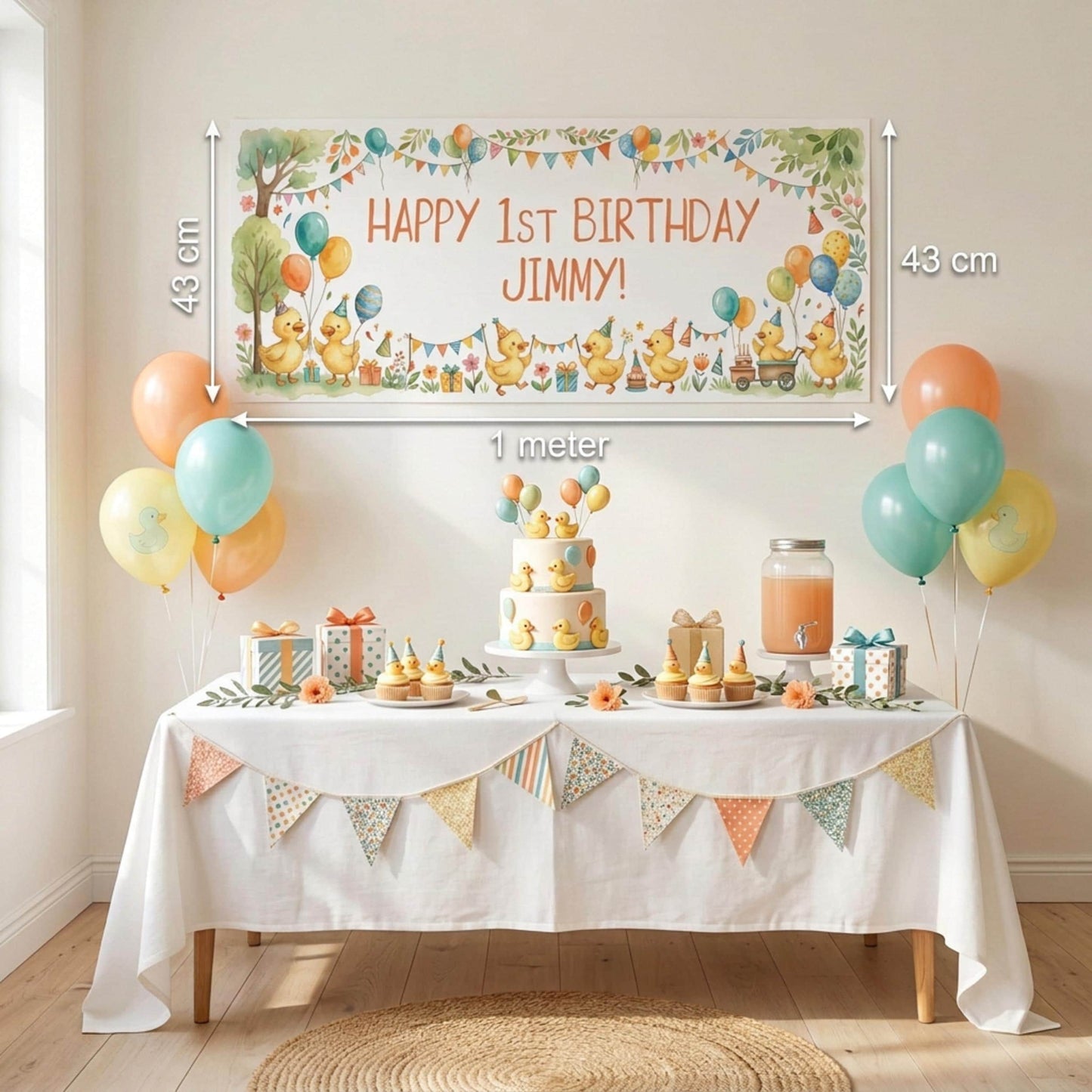 Personalised Little Ducks Birthday Banner, Duckling Party Backdrop, 1st Birthday Wall Sign Decor