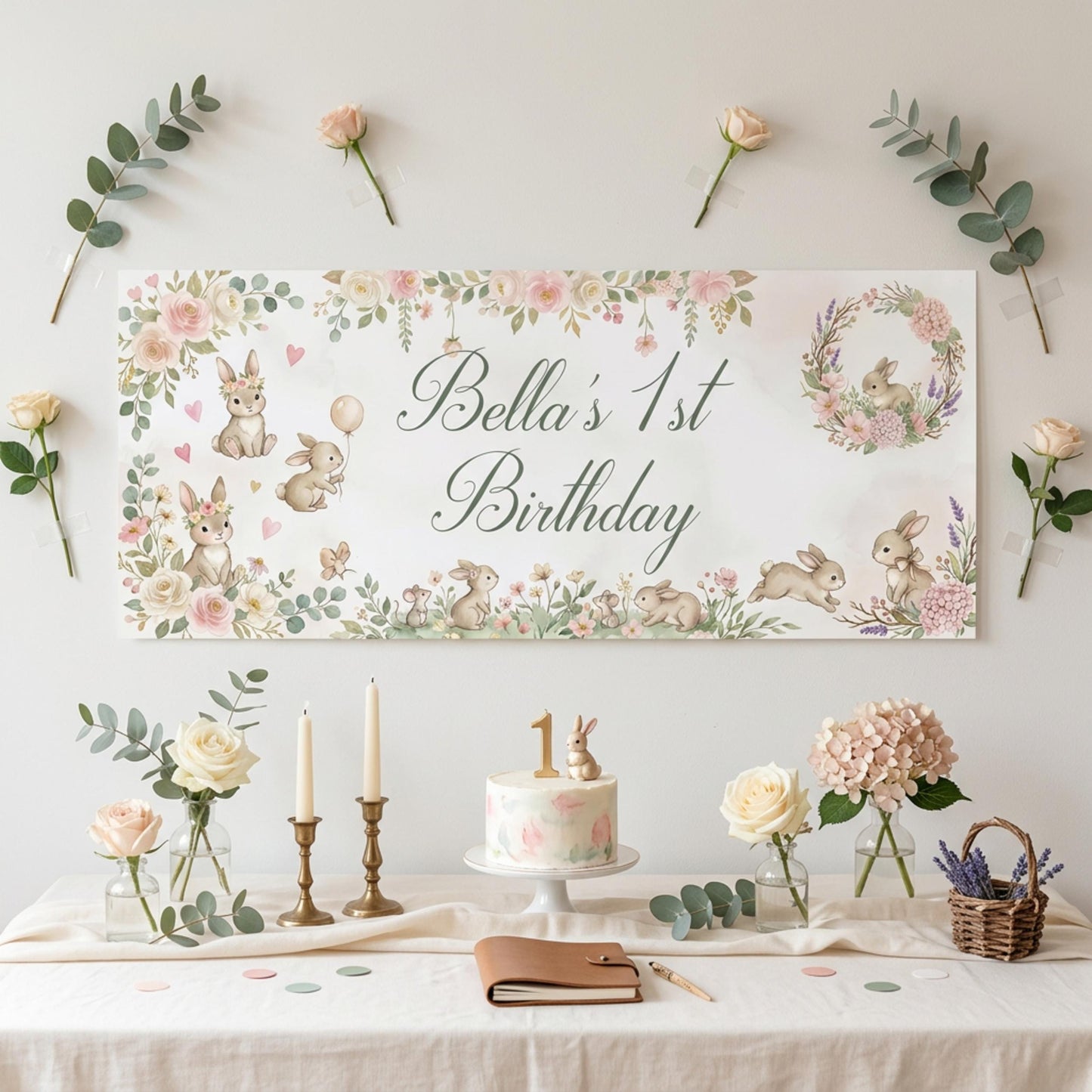 Personalised Bunny 1st Birthday Banner for Girls