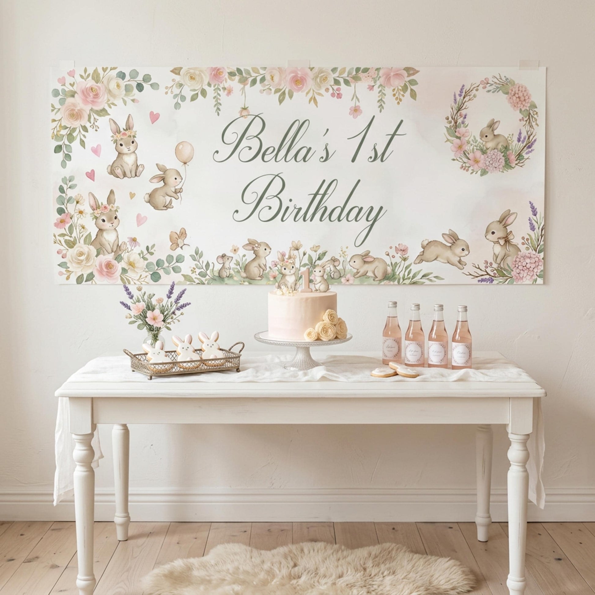 Personalised Bunny 1st Birthday Banner for Girls