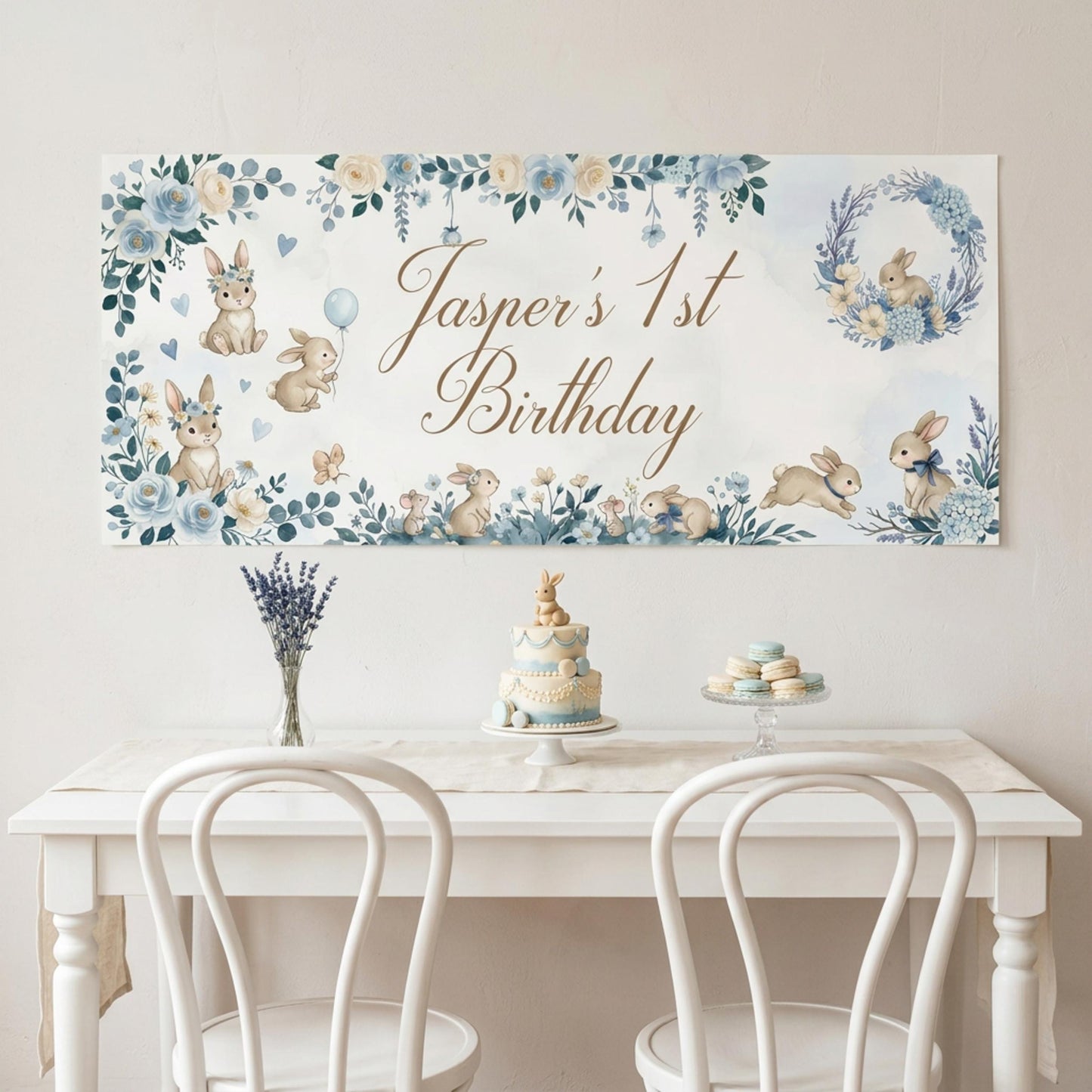 Personalised Dark Blue Bunny 1st Birthday Banner for Boys
