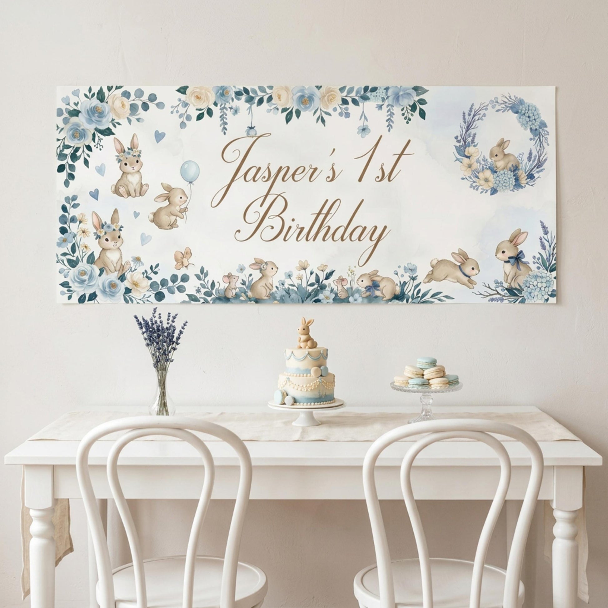 Personalised Dark Blue Bunny 1st Birthday Banner for Boys