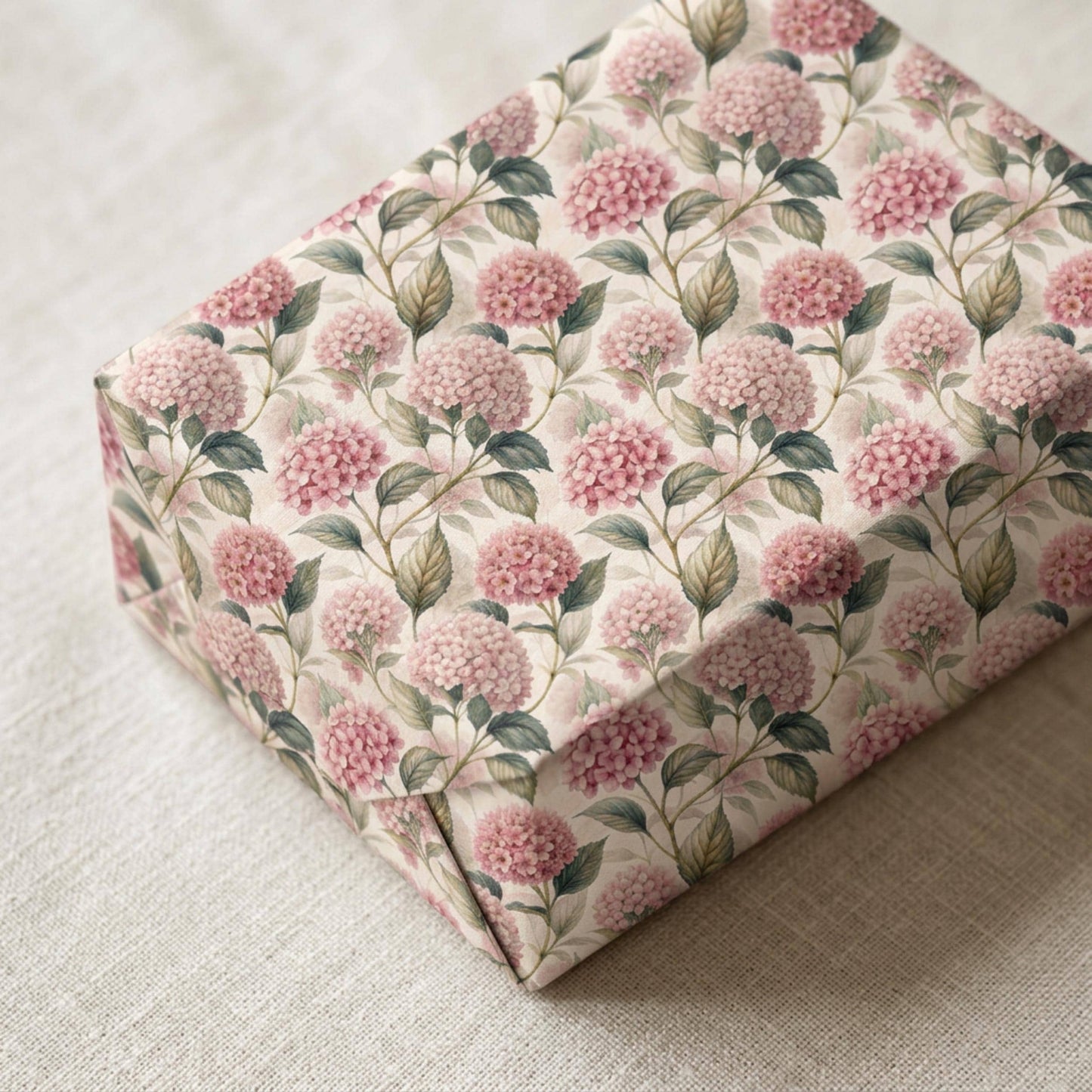 Vintage Pink Hydrangea Gift Wrap, Botanical Floral Paper Sheet, Large Size