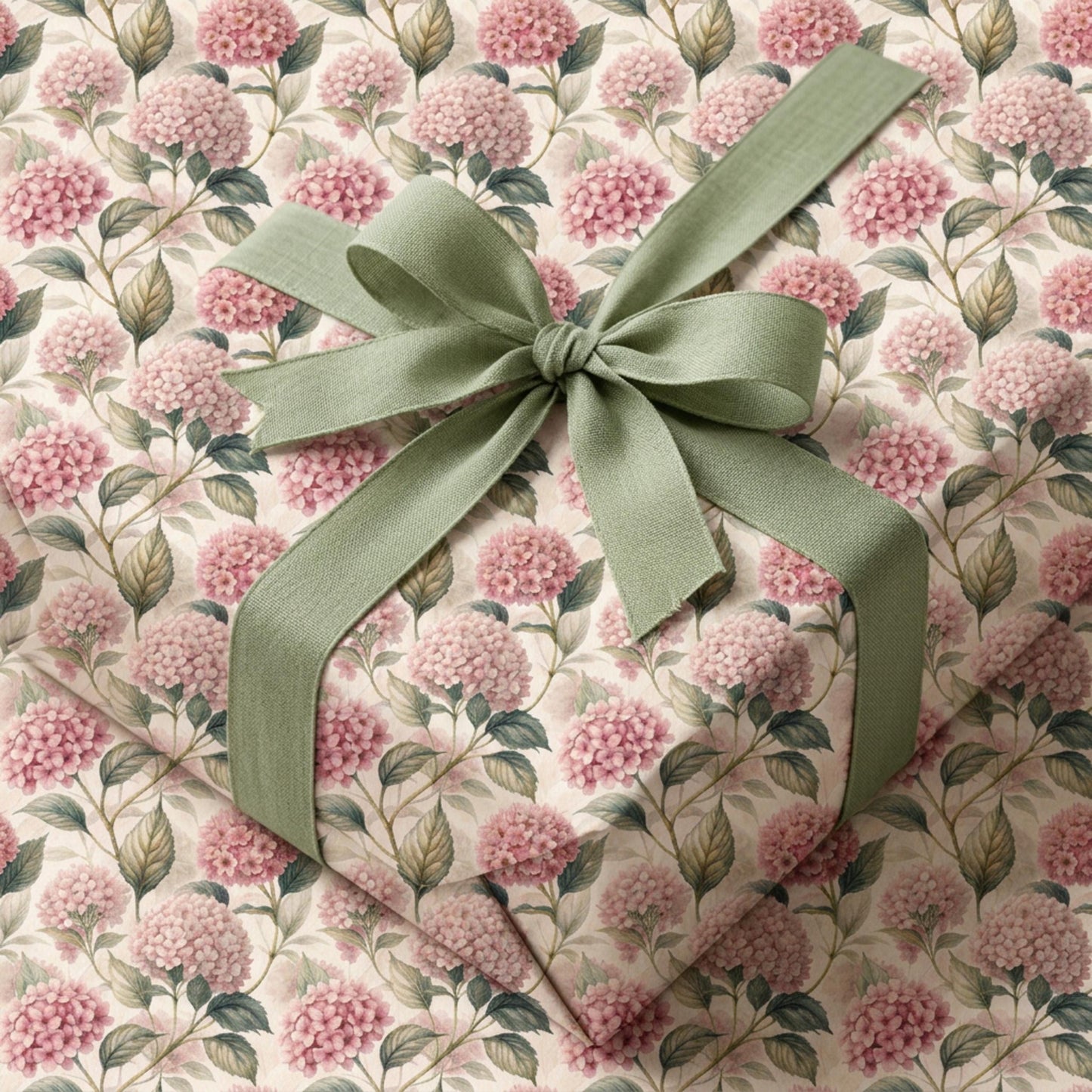 Vintage Pink Hydrangea Gift Wrap, Botanical Floral Paper Sheet, Large Size