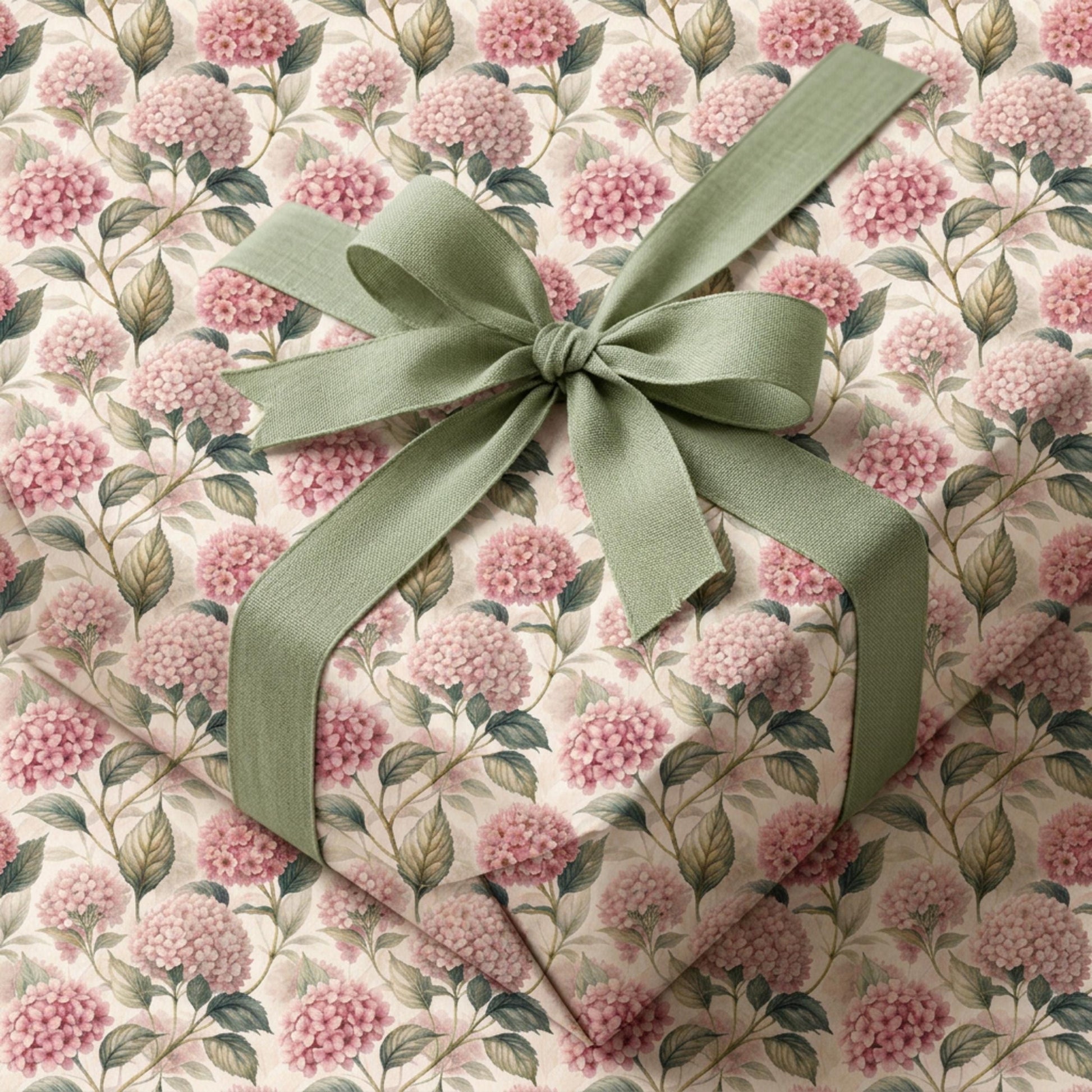 Vintage Pink Hydrangea Gift Wrap, Botanical Floral Paper Sheet, Large Size