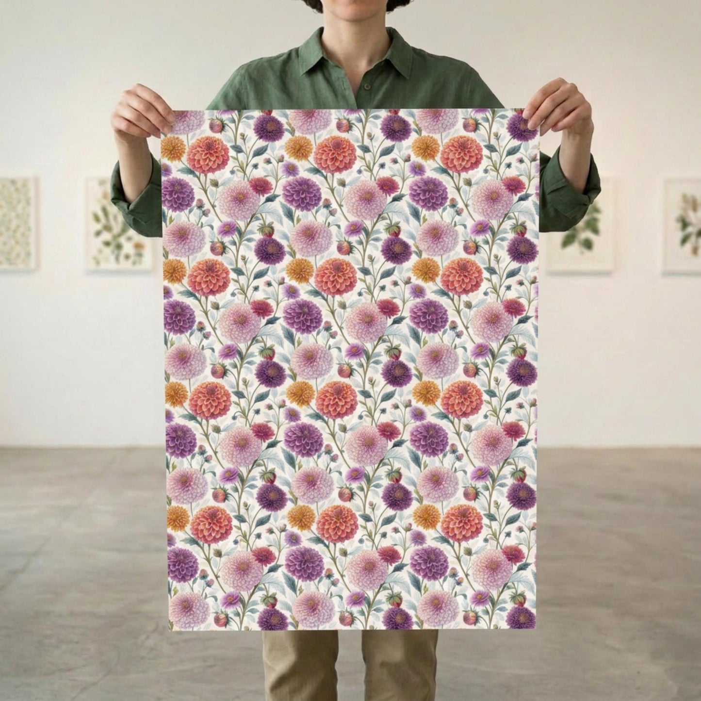 Vintage Dahlia Gift Wrap, Floral Wrapping Paper, Large size