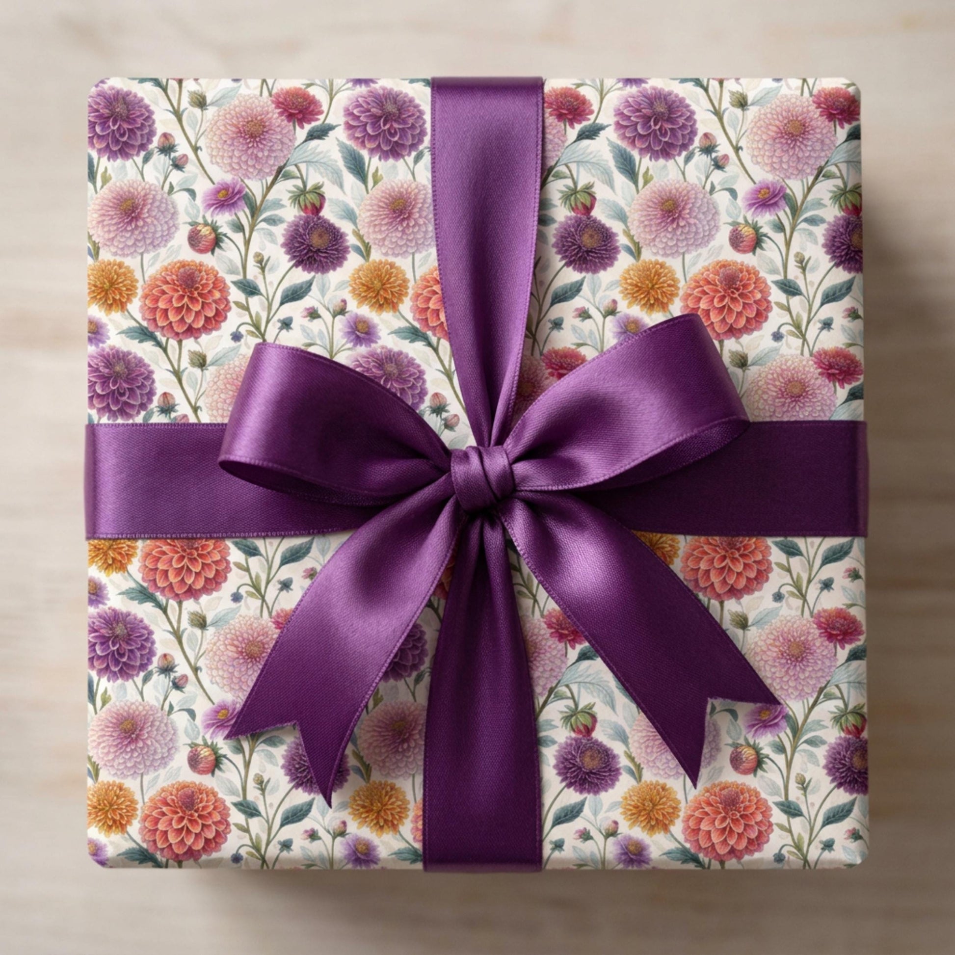 Vintage Dahlia Gift Wrap, Floral Wrapping Paper, Large size