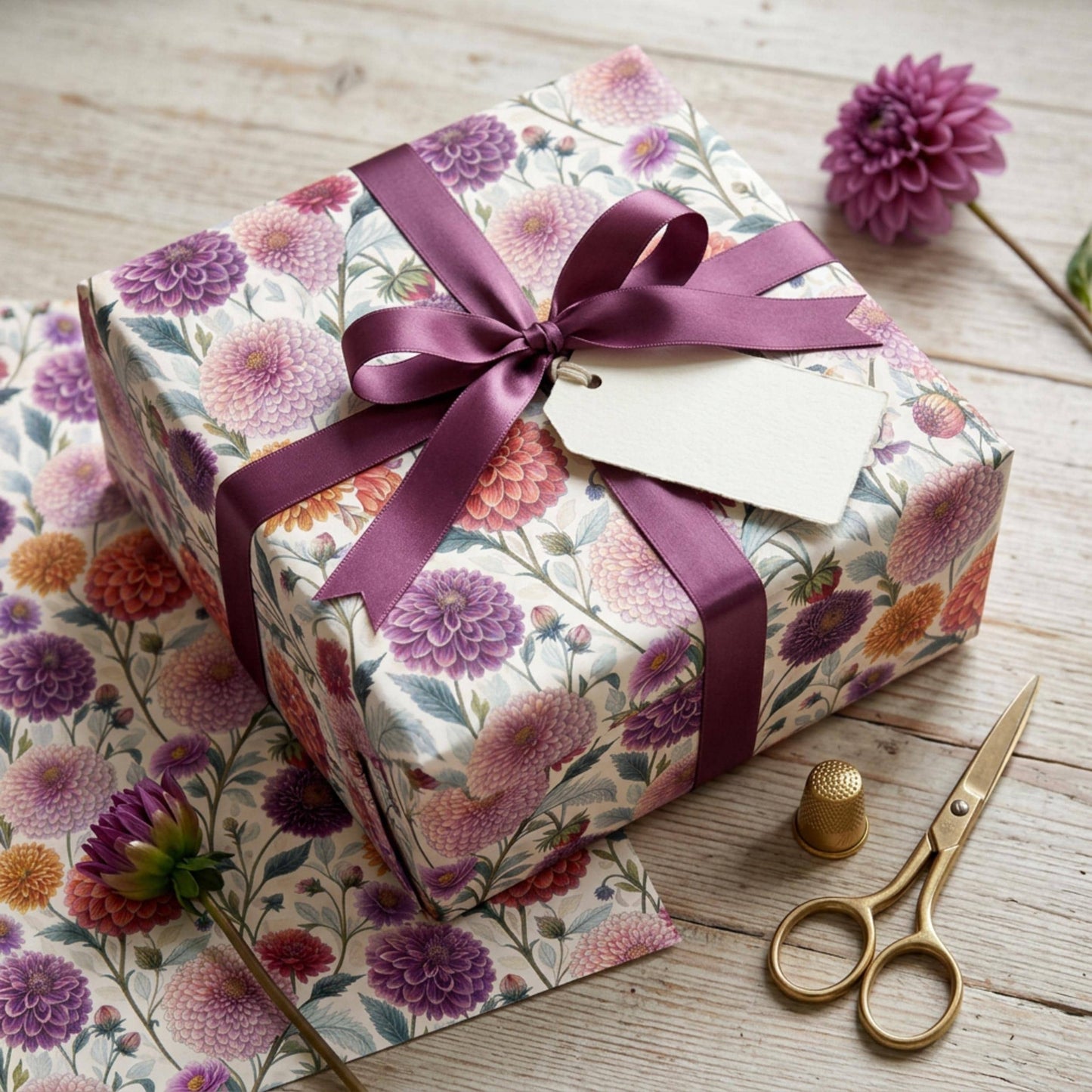 Vintage Dahlia Gift Wrap, Floral Wrapping Paper, Large size