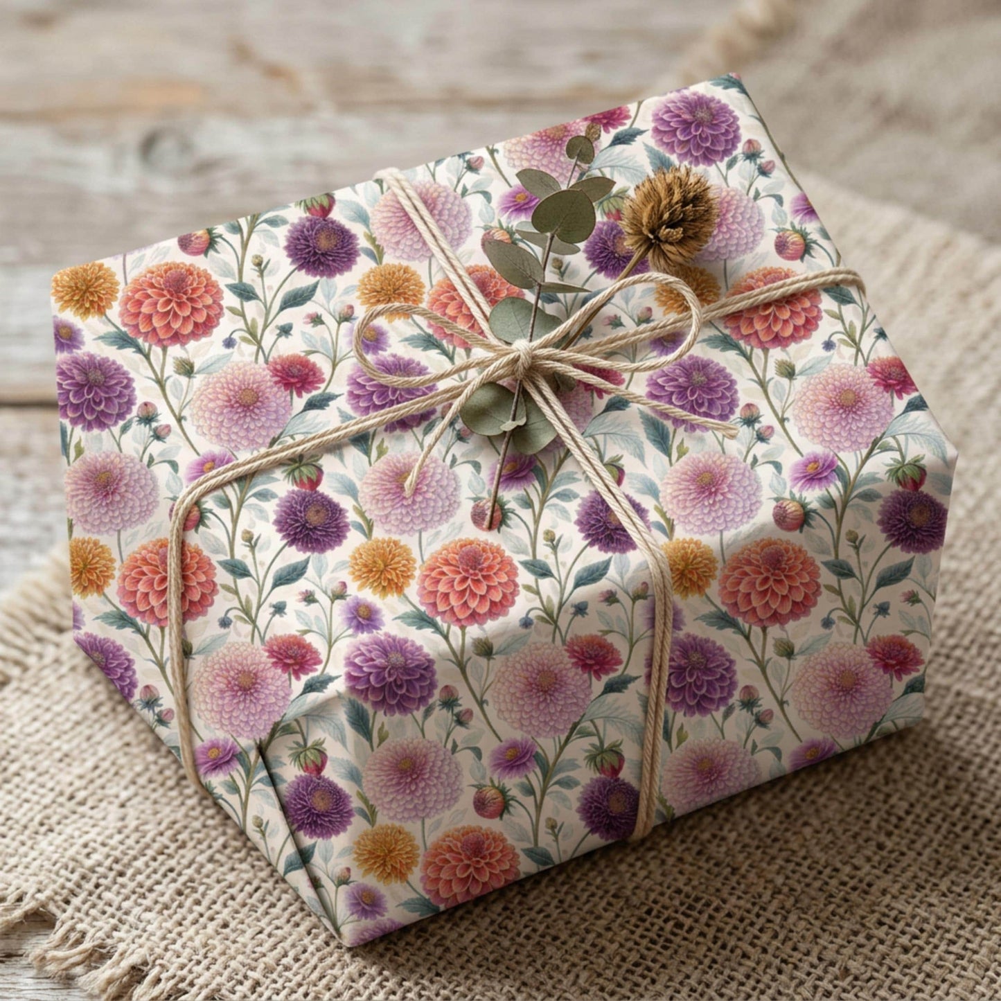 Vintage Dahlia Gift Wrap, Floral Wrapping Paper, Large size