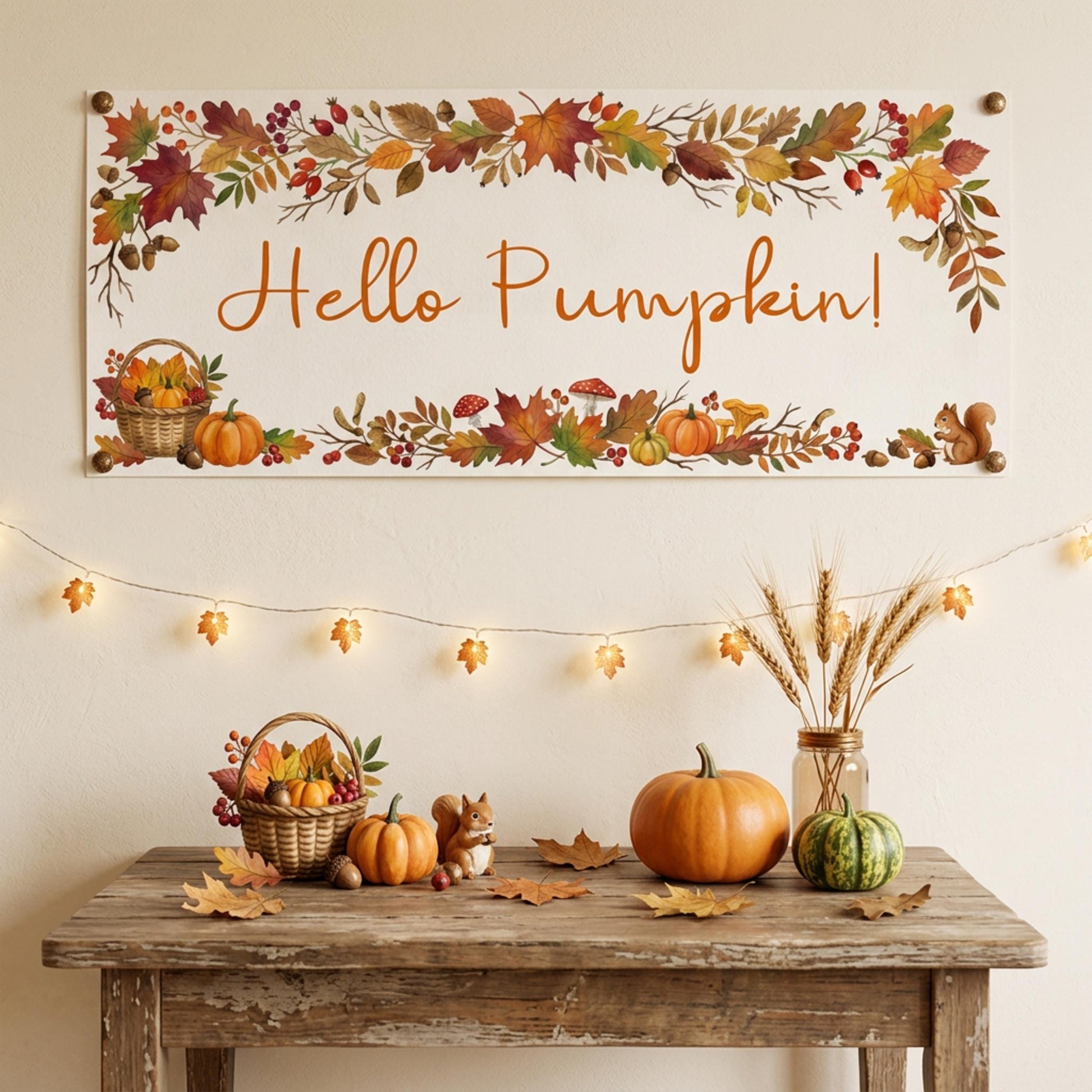 Personalised Pumpkin Birthday Banner, Autumn Floral Backdrop, Rustic Fall Wall Decor