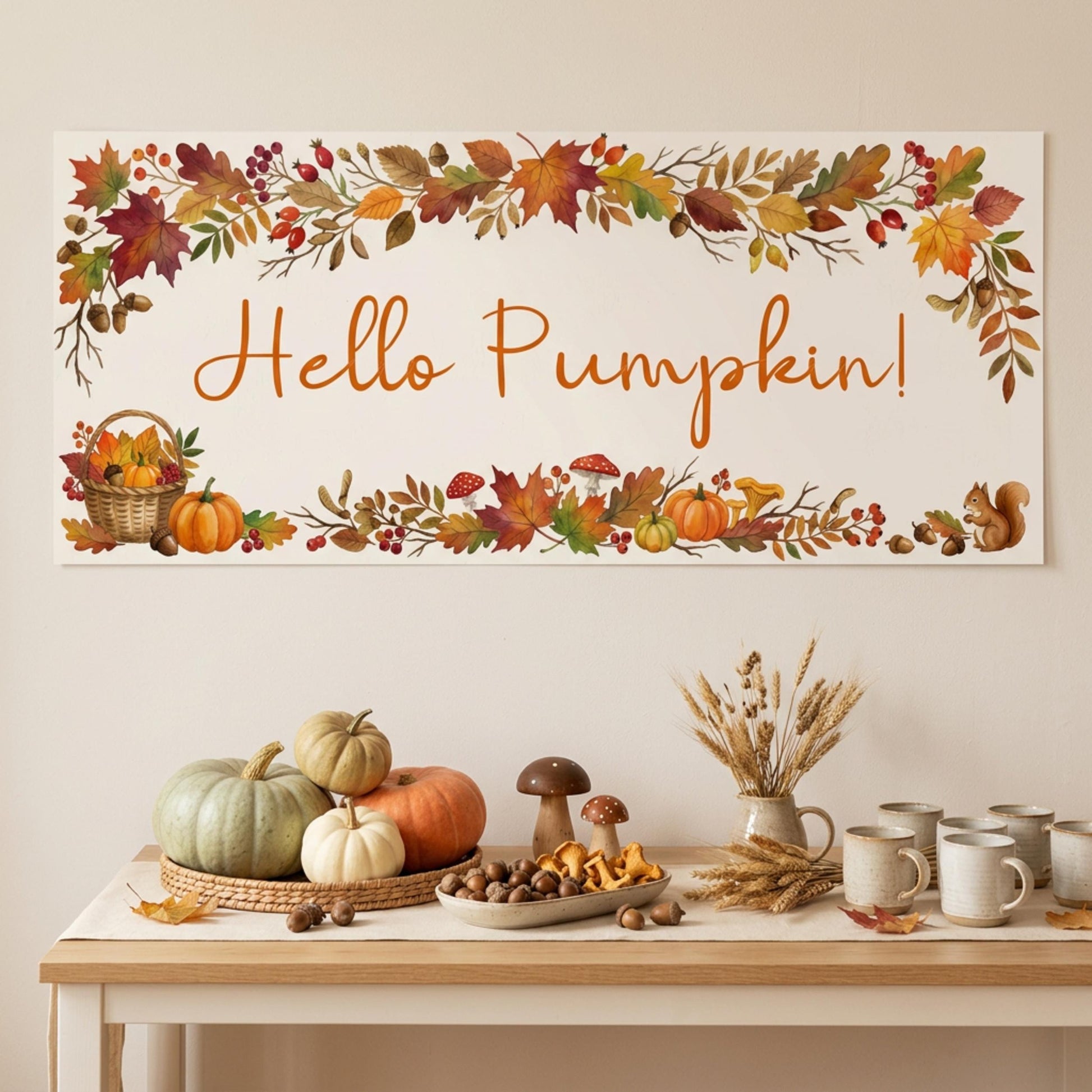 Personalised Pumpkin Birthday Banner, Autumn Floral Backdrop, Rustic Fall Wall Decor