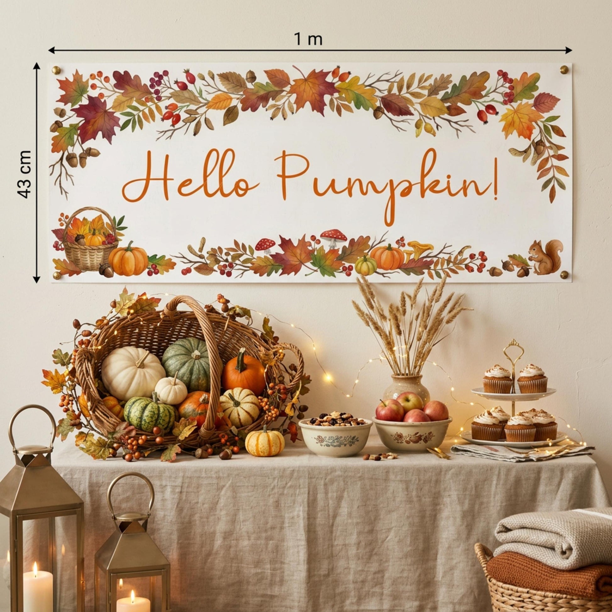 Personalised Pumpkin Birthday Banner, Autumn Floral Backdrop, Rustic Fall Wall Decor
