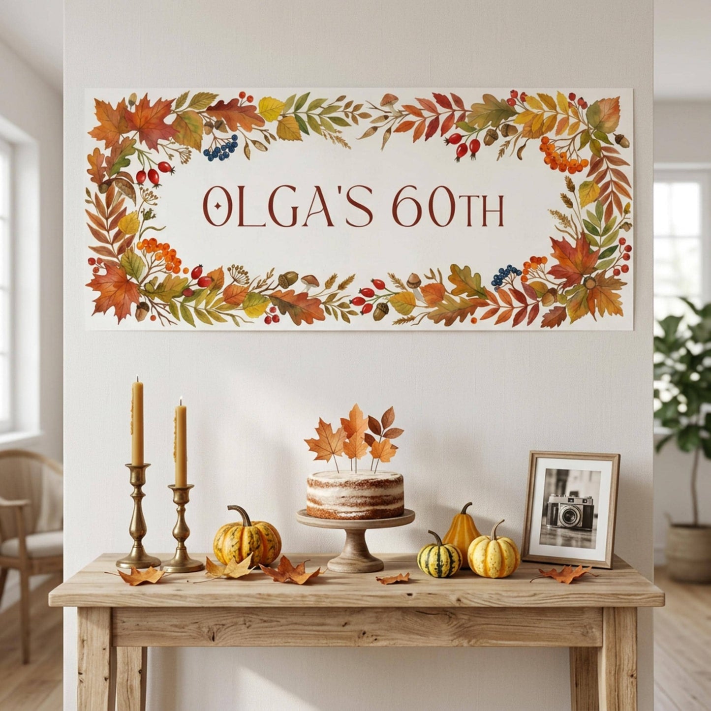 Personalised Autumn Berries Birthday Banner - Milestone Wall Sign