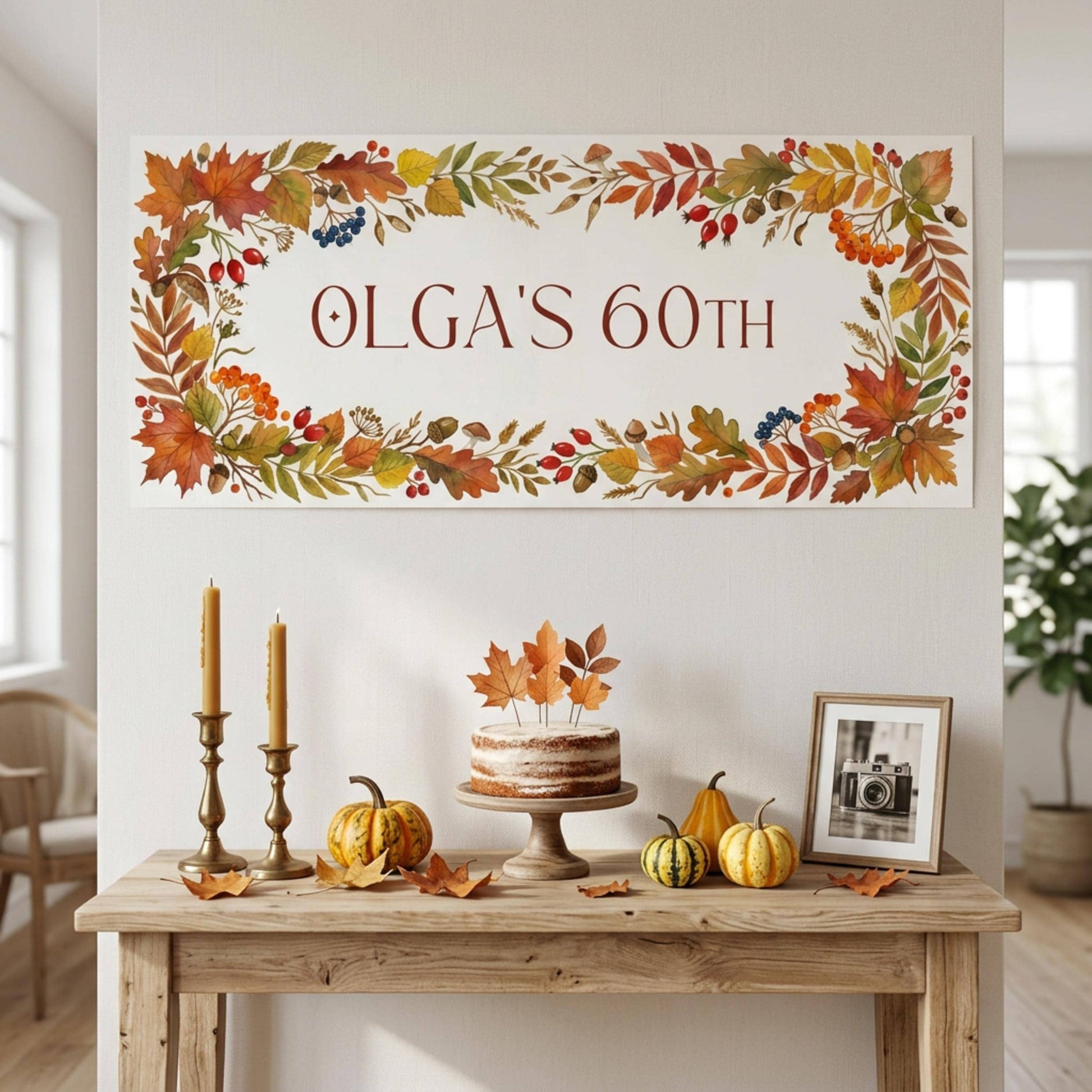 Personalised Autumn Berries Birthday Banner - Milestone Wall Sign