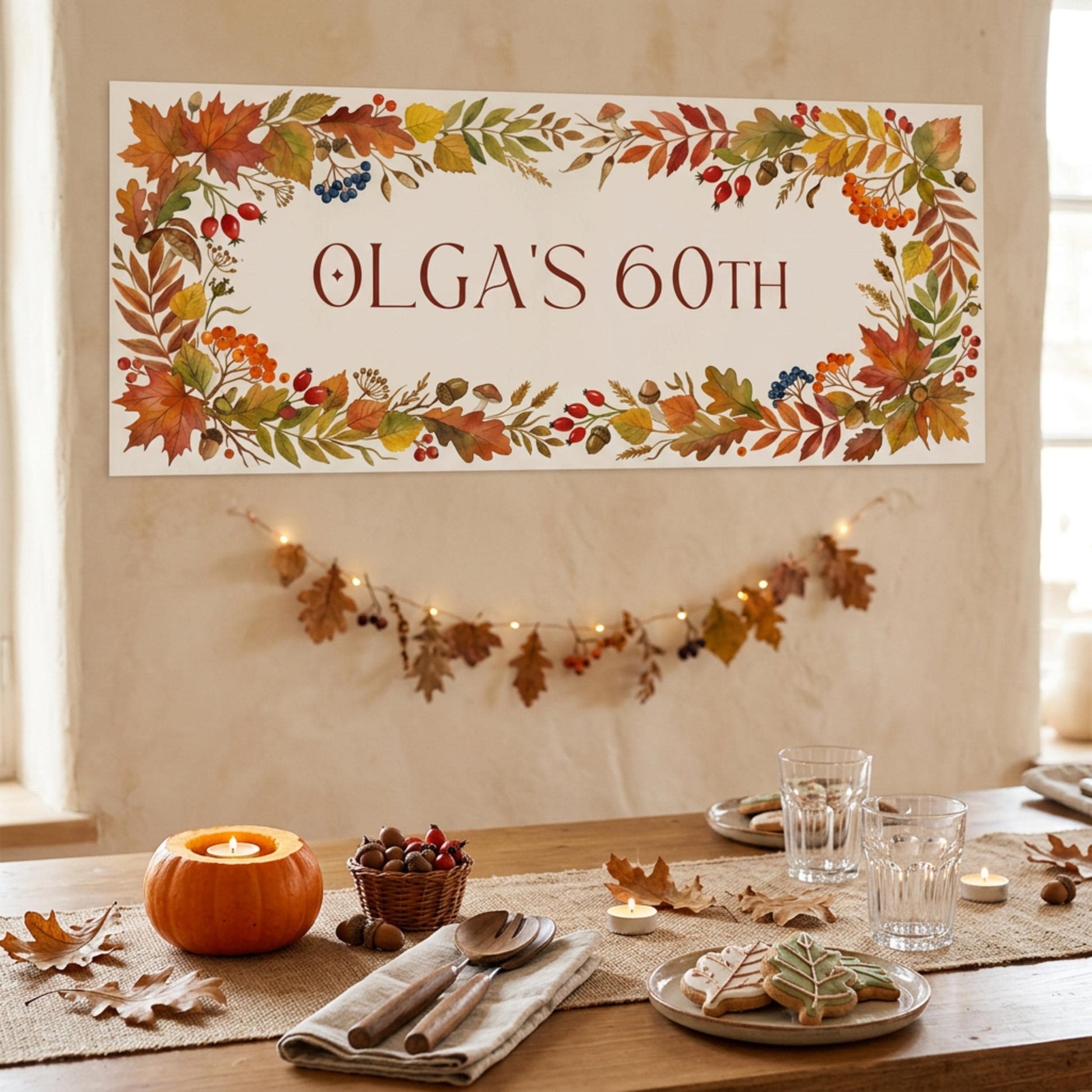 Personalised Autumn Berries Birthday Banner - Milestone Wall Sign