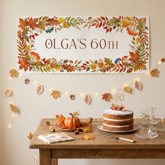 Personalised Autumn Berries Birthday Banner - Milestone Wall Sign