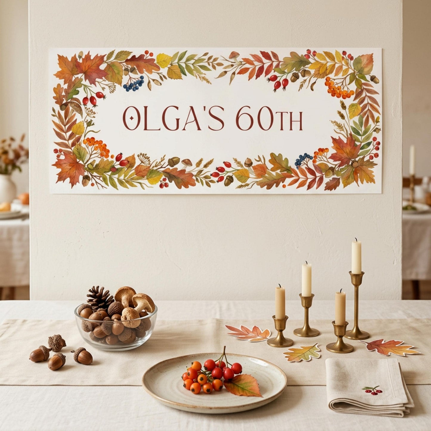 Personalised Autumn Berries Birthday Banner - Milestone Wall Sign
