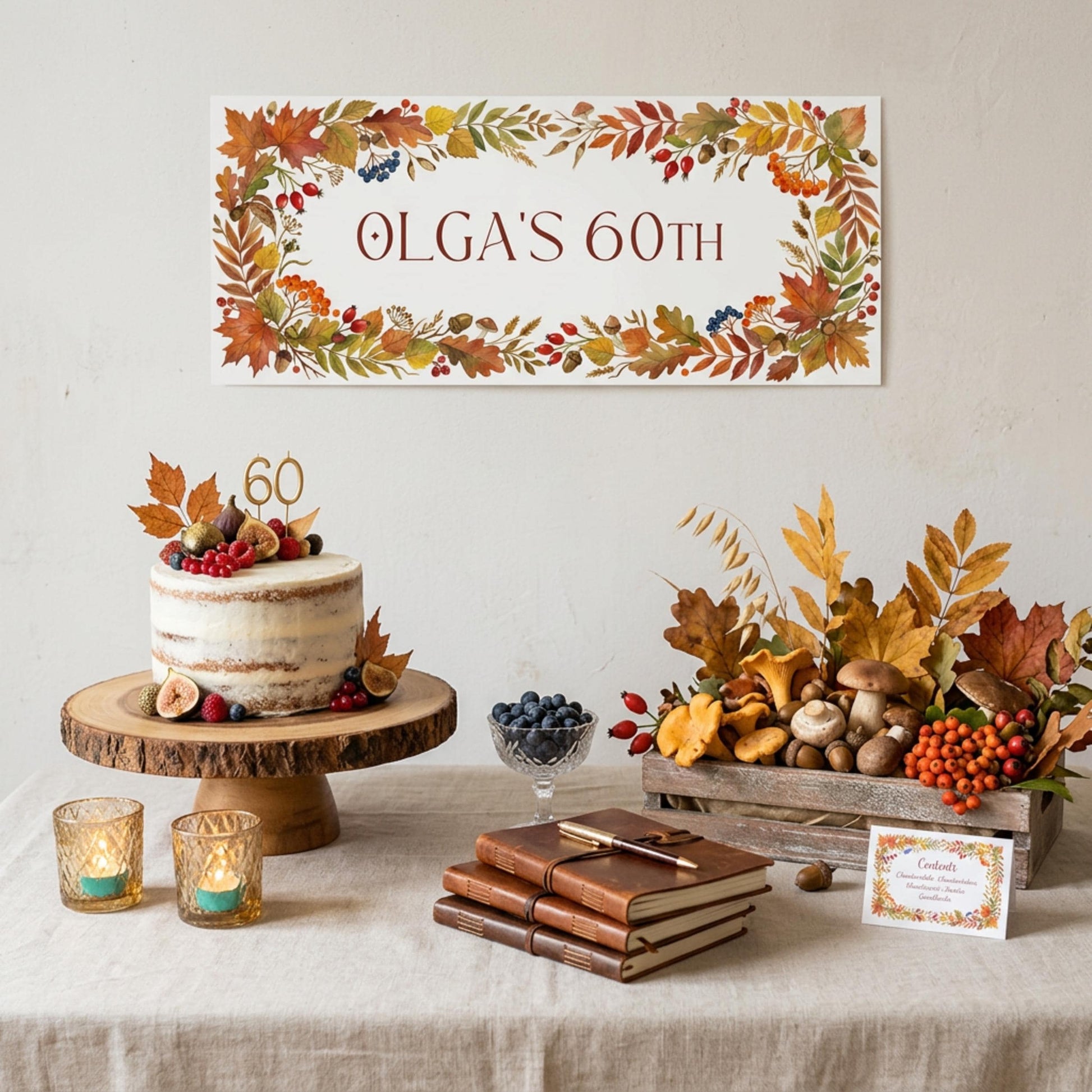 Personalised Autumn Berries Birthday Banner - Milestone Wall Sign