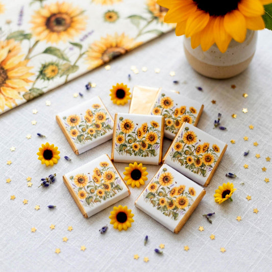 Personalised Sunflower Chocolate Favours - Rustic Floral Wedding Table Decor - 50th Birthday Party Bag Fillers