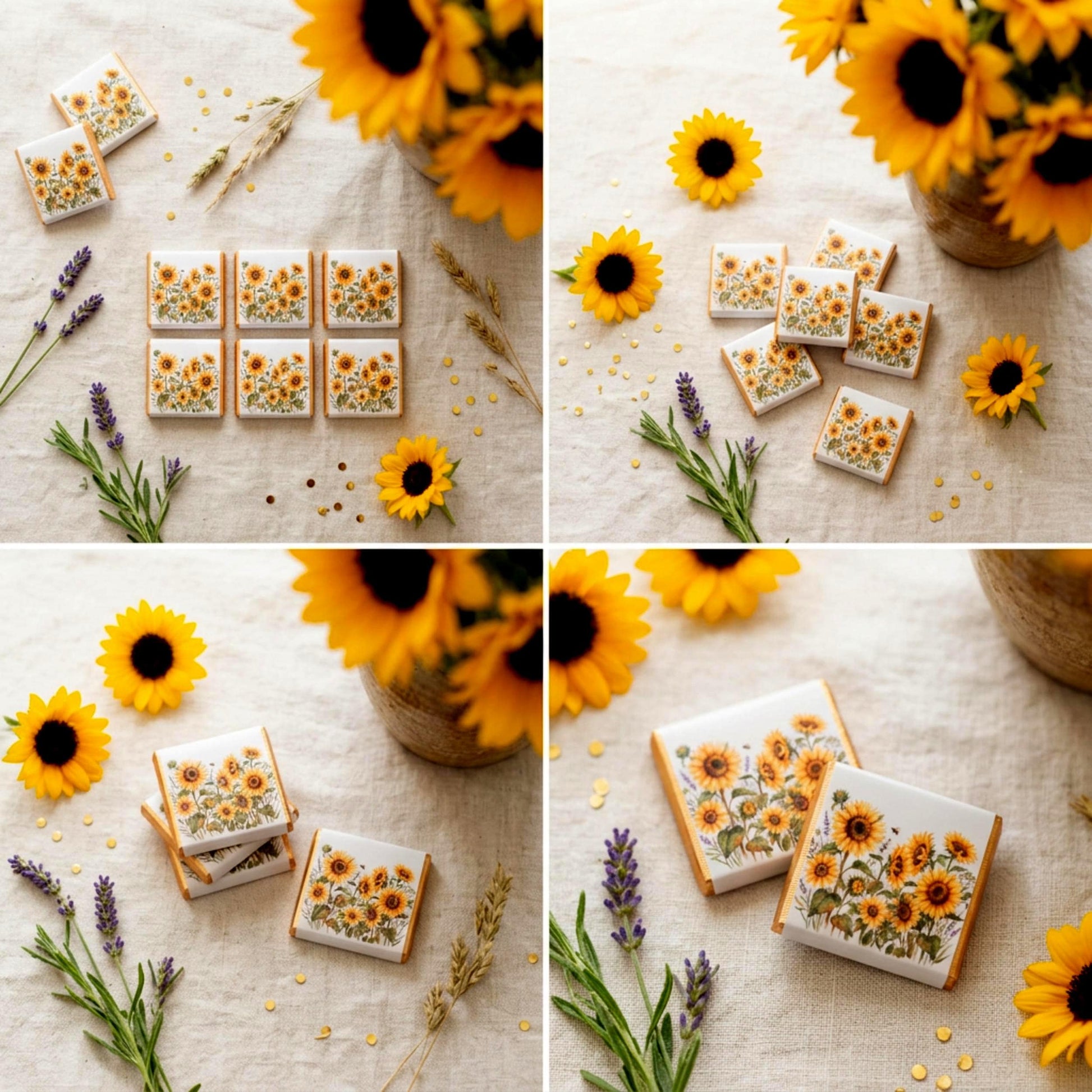Personalised Sunflower Chocolate Favours - Rustic Floral Wedding Table Decor - 50th Birthday Party Bag Fillers