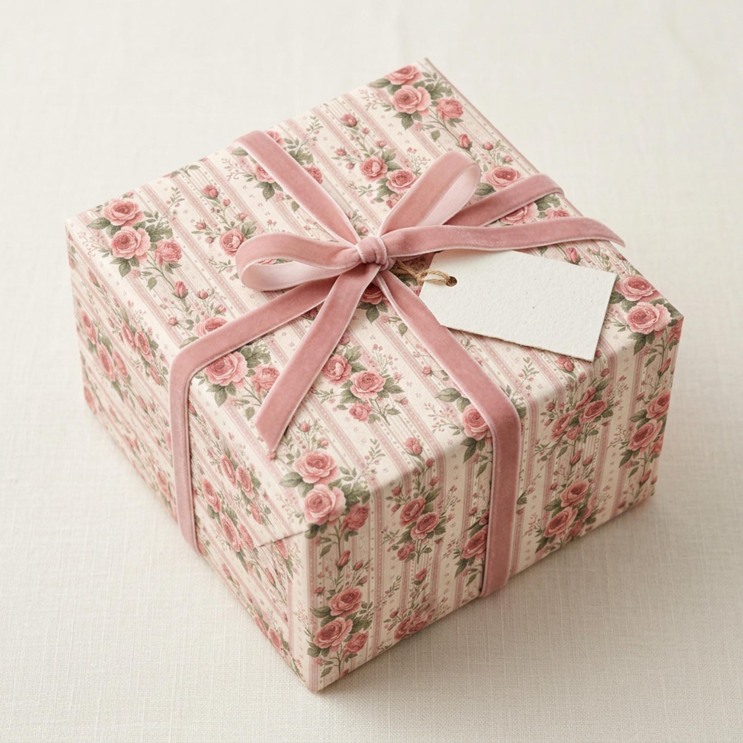 Vintage Pink Rose Striped Wrap, Floral Ticking Stripe Wrapping Paper, large Size