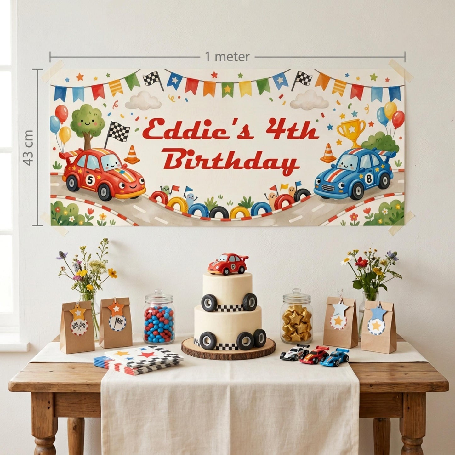 Personalised Racing Cars Birthday Banner - Kids Party Backdrop