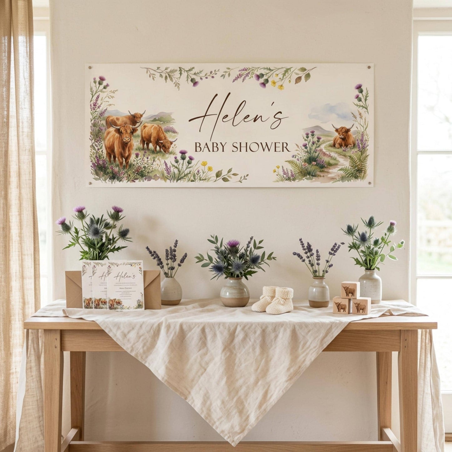 Personalised Highland Cow Banner - Birthday, Baby Shower, Anniversary Wall Decor