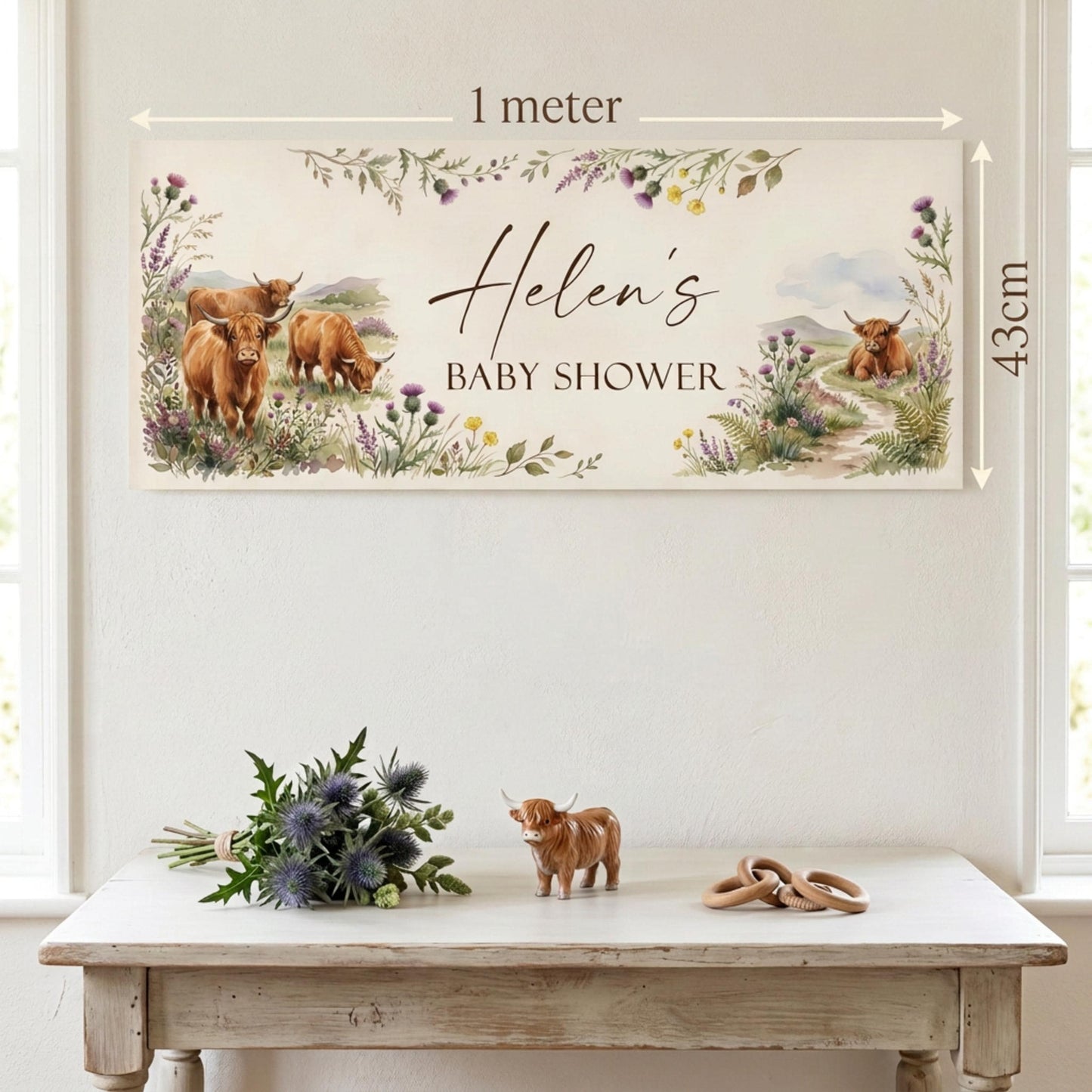 Personalised Highland Cow Banner - Birthday, Baby Shower, Anniversary Wall Decor