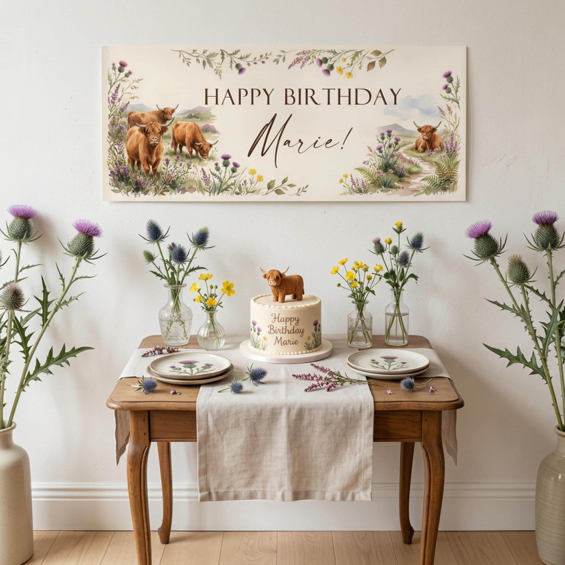 Personalised Highland Cow Banner - Birthday, Baby Shower, Anniversary Wall Decor