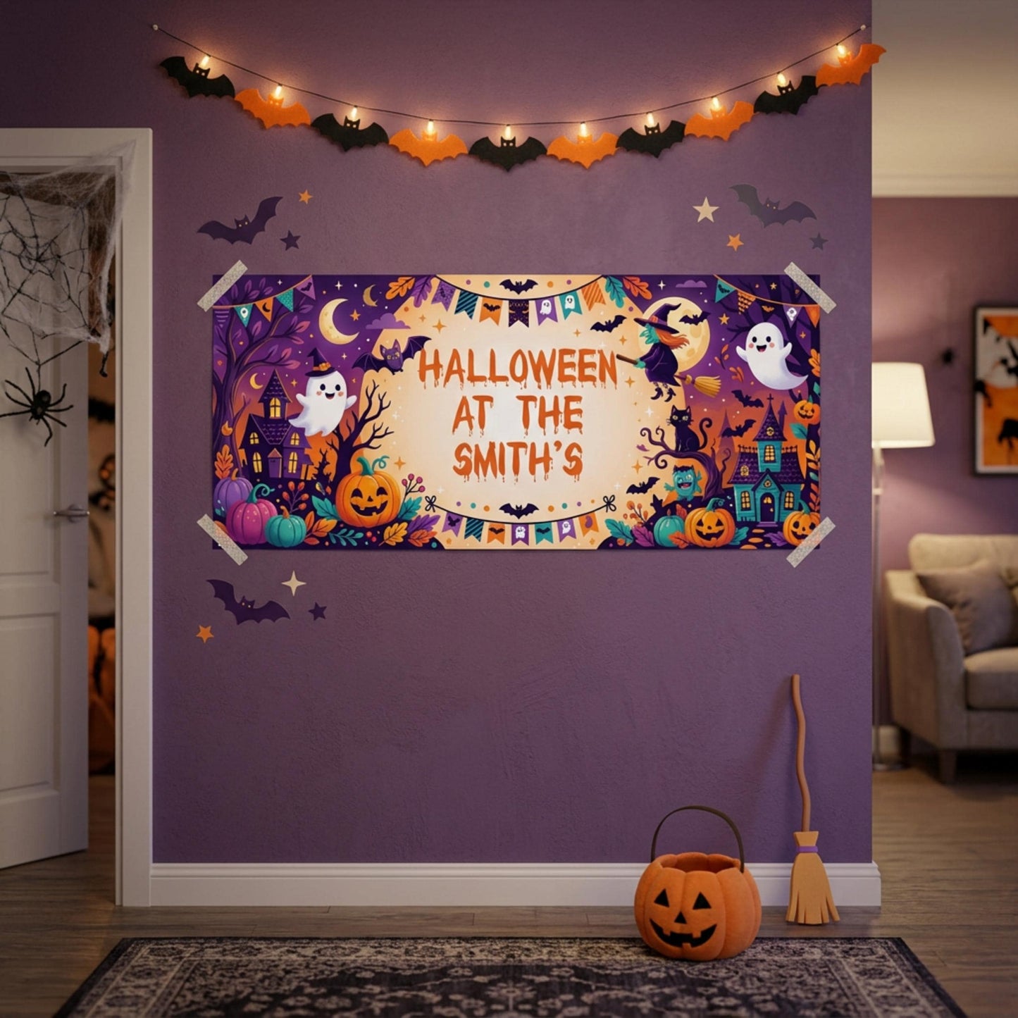 Personalised Halloween Party Banner for Children, Family Trick Or Treat Wall Sign