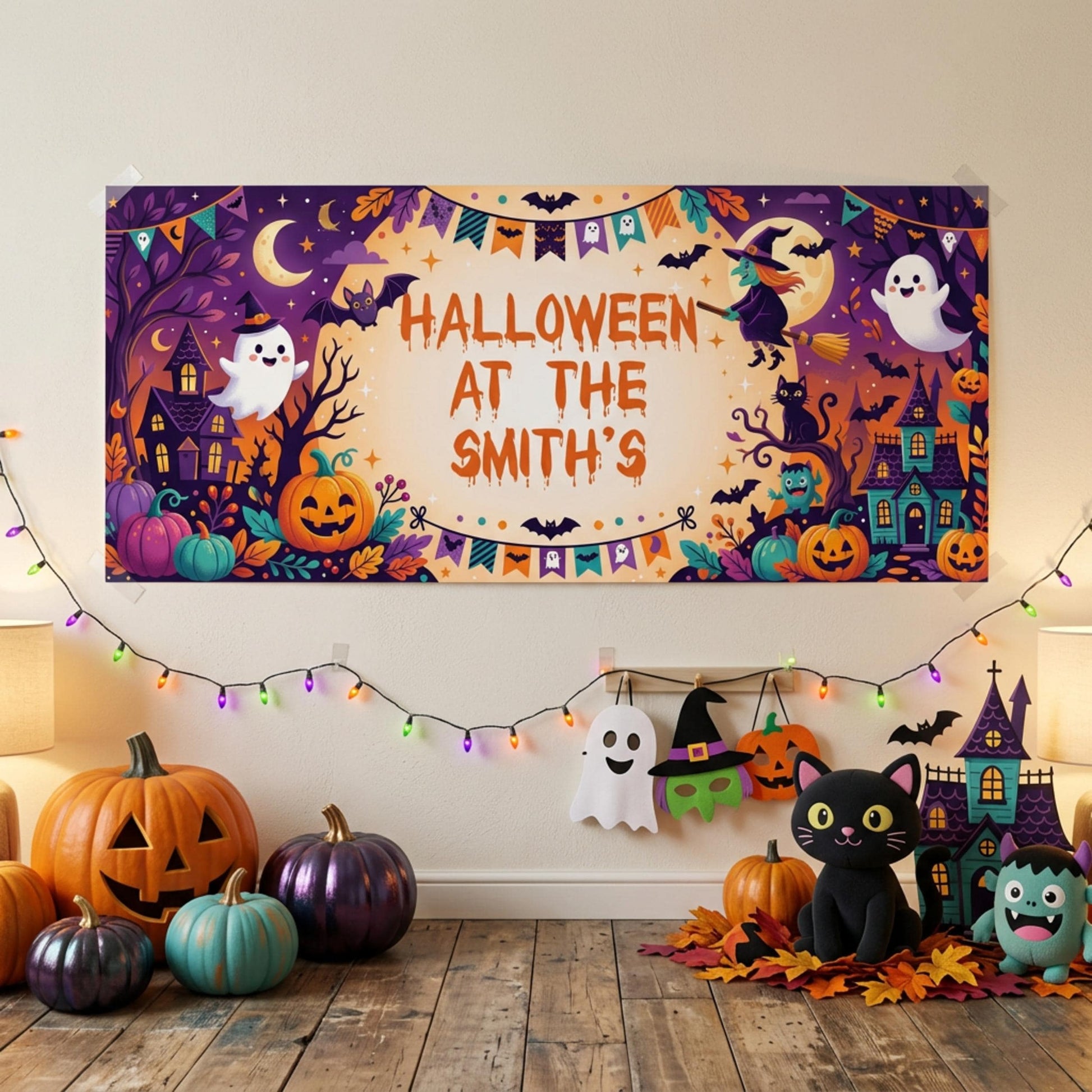 Personalised Halloween Party Banner for Children, Family Trick Or Treat Wall Sign