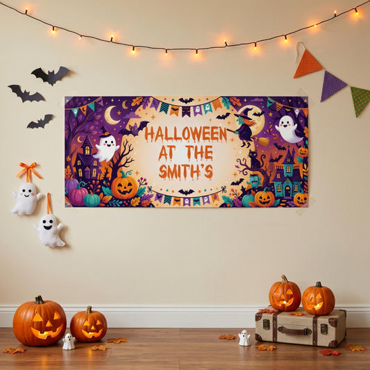 Personalised Halloween Party Banner for Children, Family Trick Or Treat Wall Sign