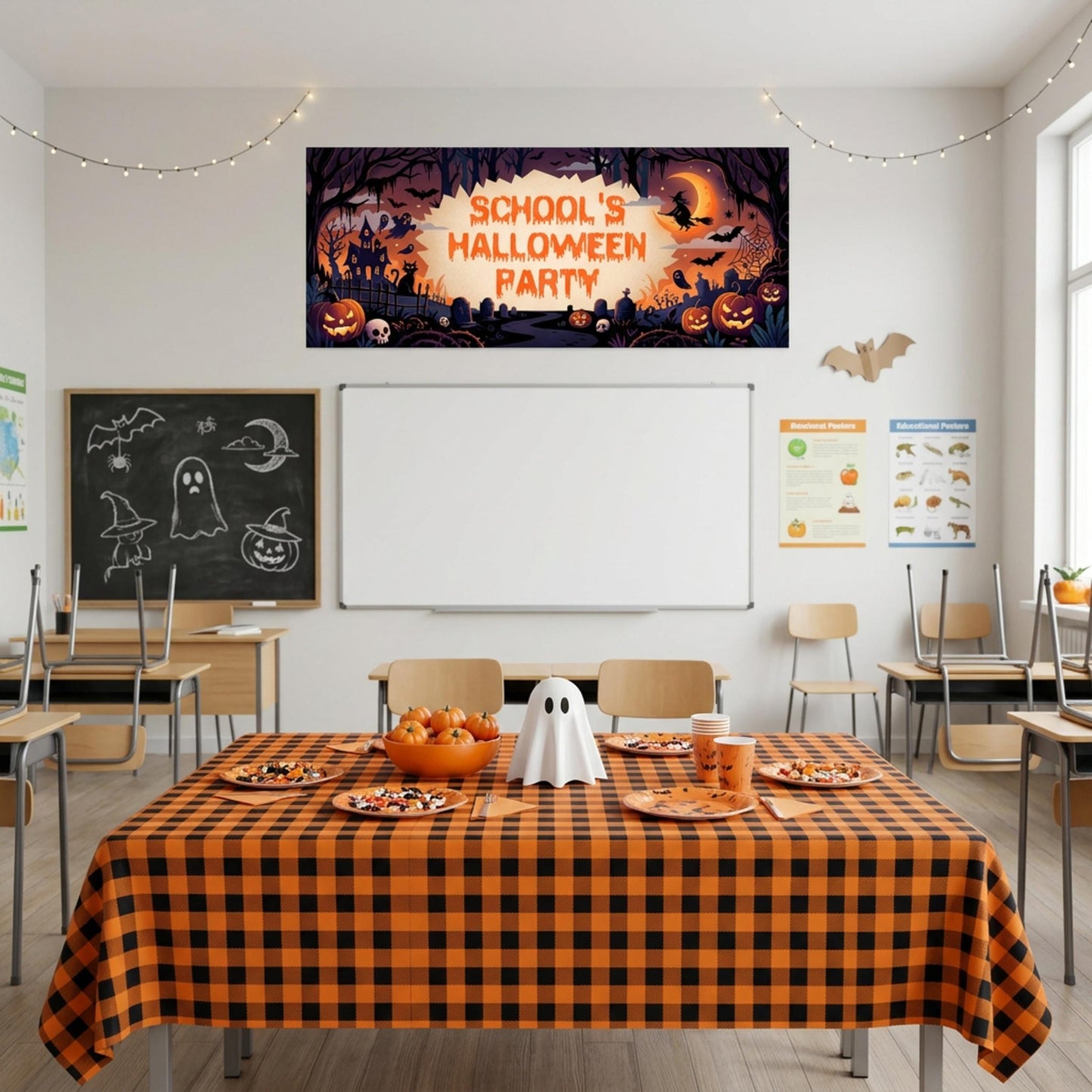 Personalised School Halloween Banner, Spooky Party Backdrop, Classroom Event Poster