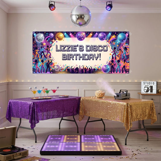 Personalised Disco Birthday Banner, Custom 70s Retro Party Backdrop