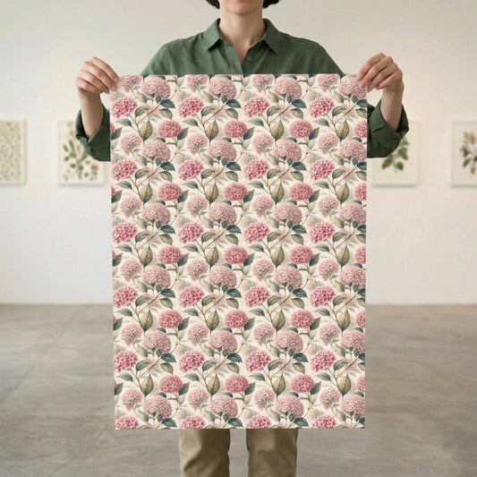 Vintage Pink Hydrangea Gift Wrap, Botanical Floral Paper Sheet, Large Size