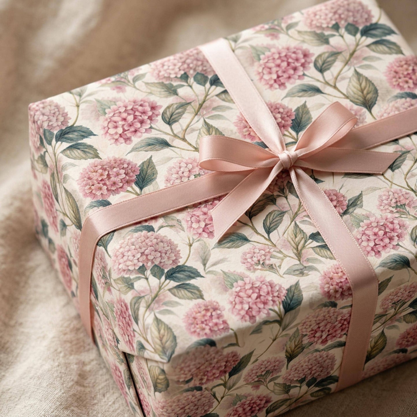 Vintage Pink Hydrangea Gift Wrap, Botanical Floral Paper Sheet, Large Size