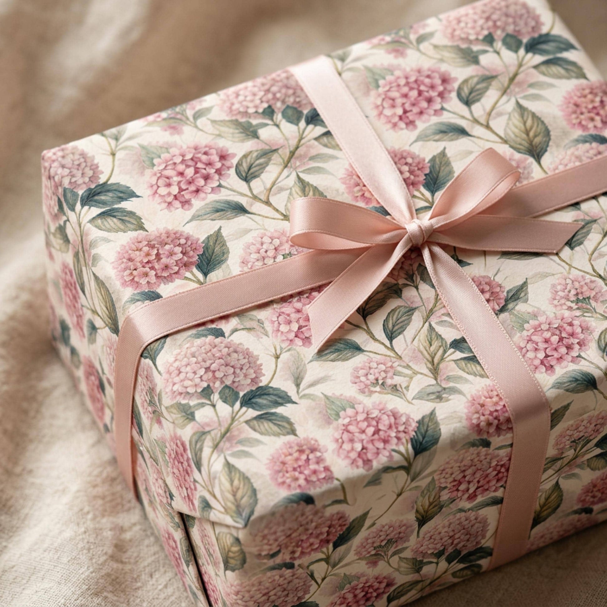 Vintage Pink Hydrangea Gift Wrap, Botanical Floral Paper Sheet, Large Size