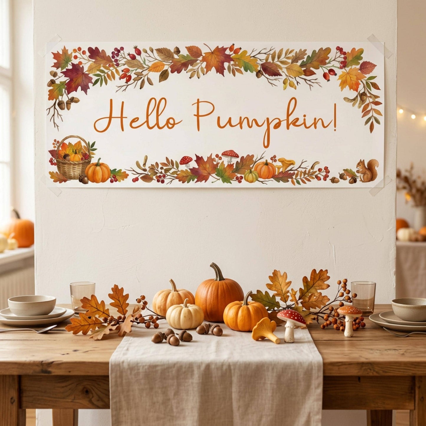 Personalised Pumpkin Birthday Banner, Autumn Floral Backdrop, Rustic Fall Wall Decor