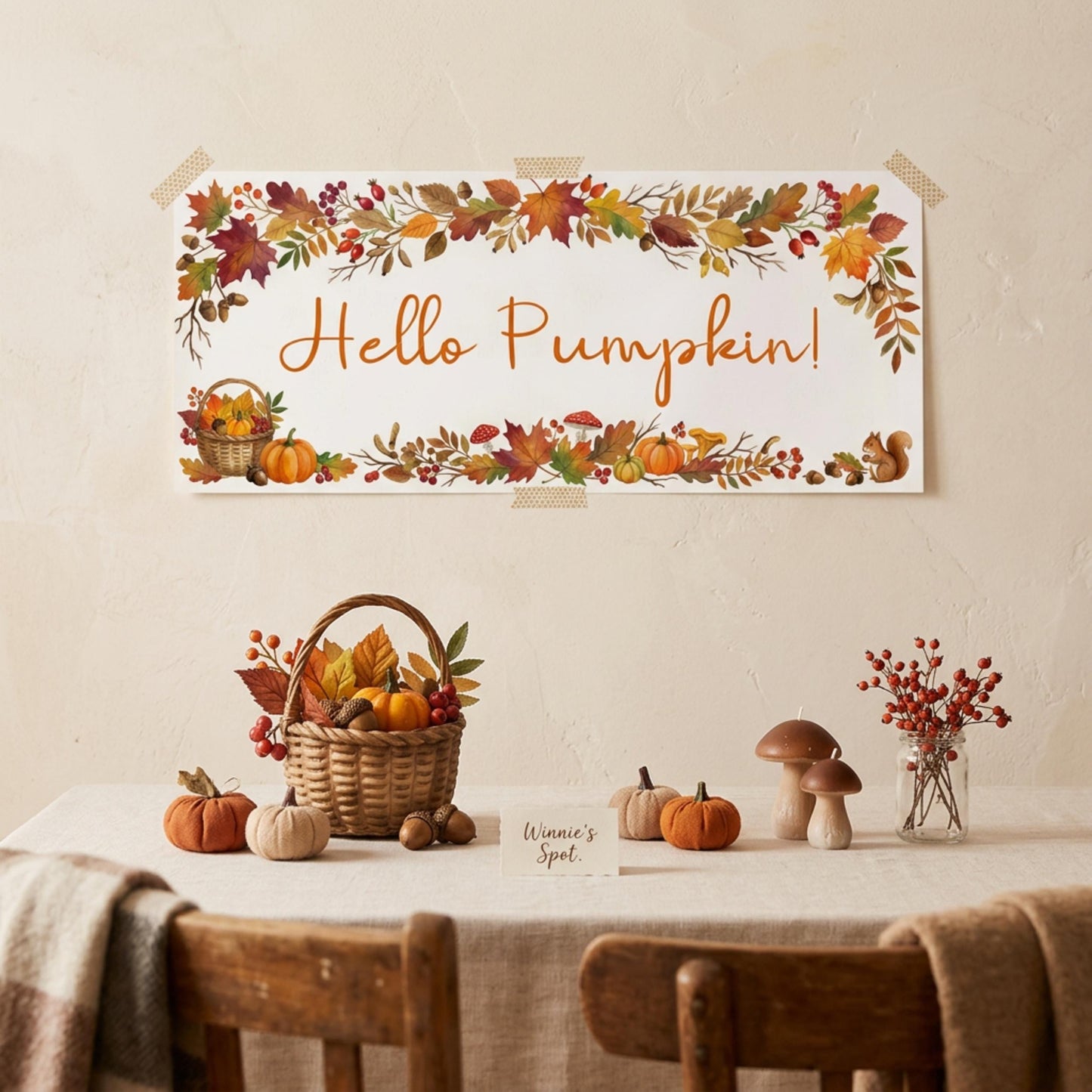 Personalised Pumpkin Birthday Banner, Autumn Floral Backdrop, Rustic Fall Wall Decor